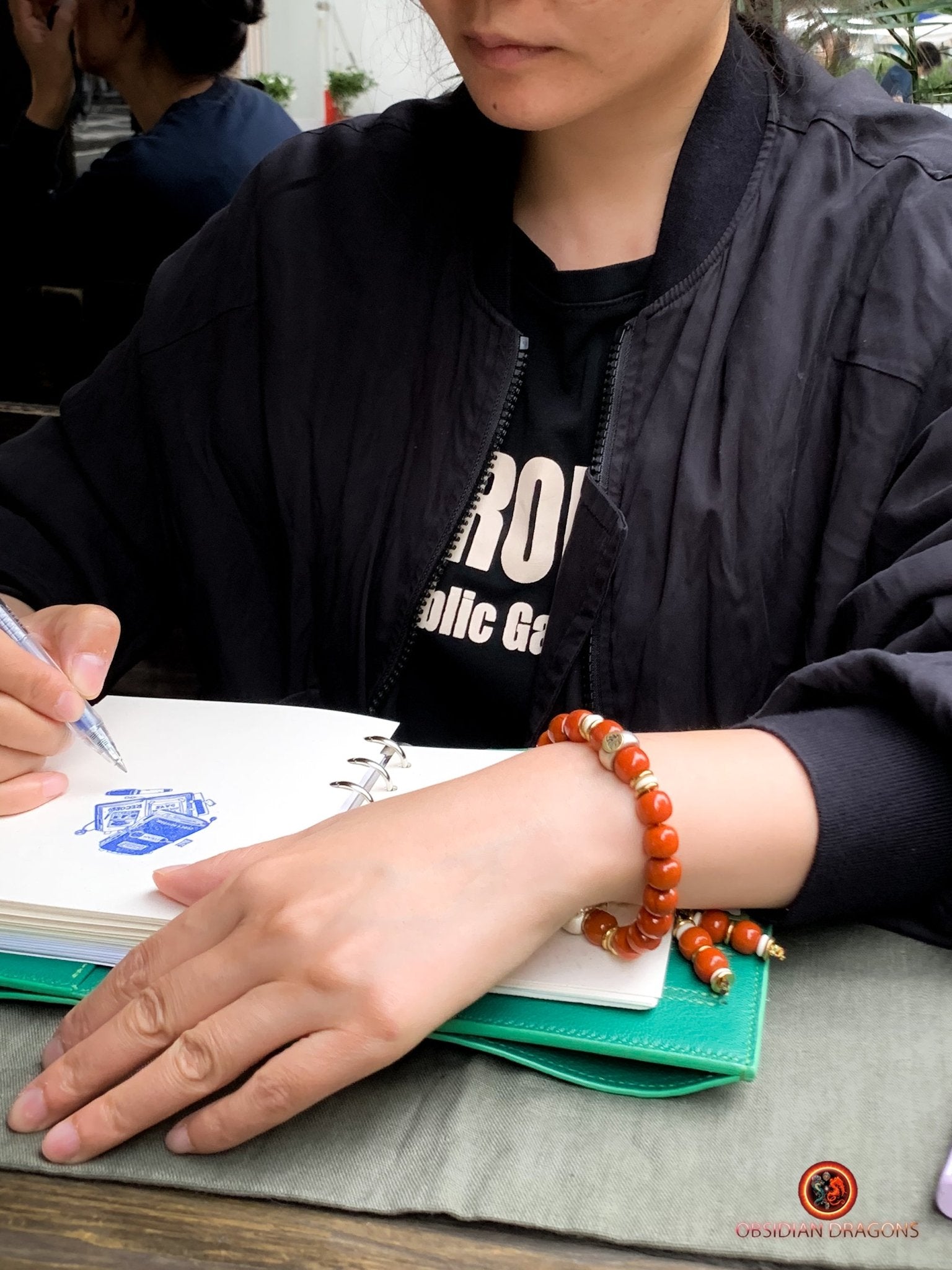 Bracelet bouddhiste en agate nan hong- Syllabe Hrih | obsidian dragons