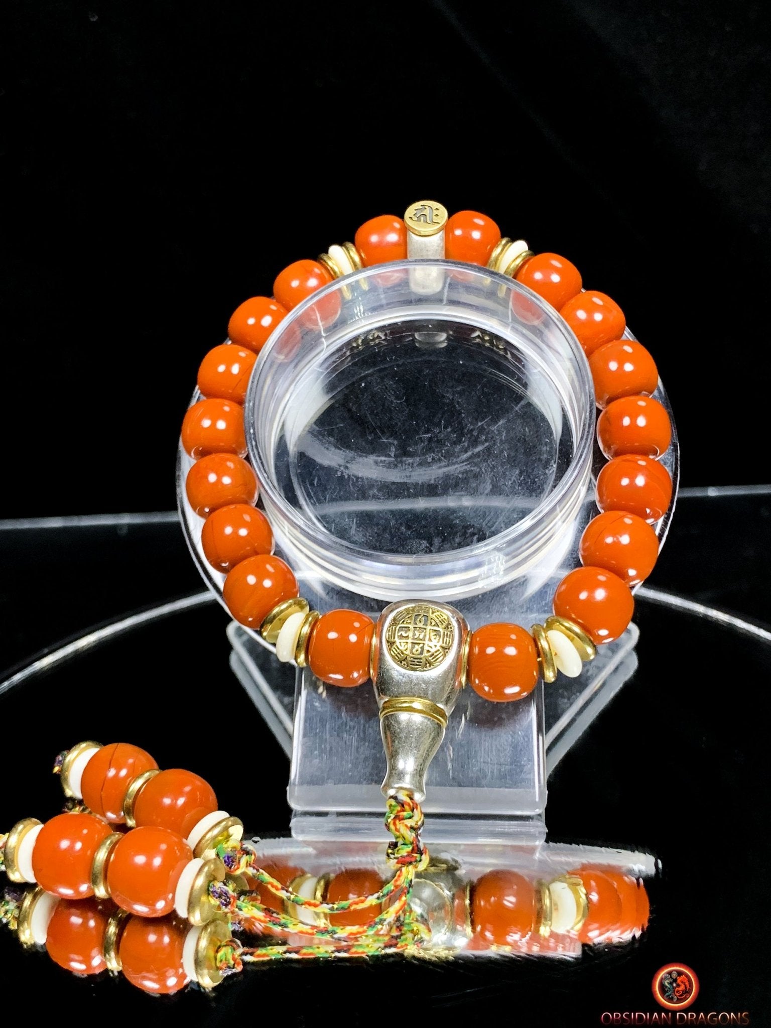 Bracelet bouddhiste en agate nan hong- Syllabe Hrih | obsidian dragons