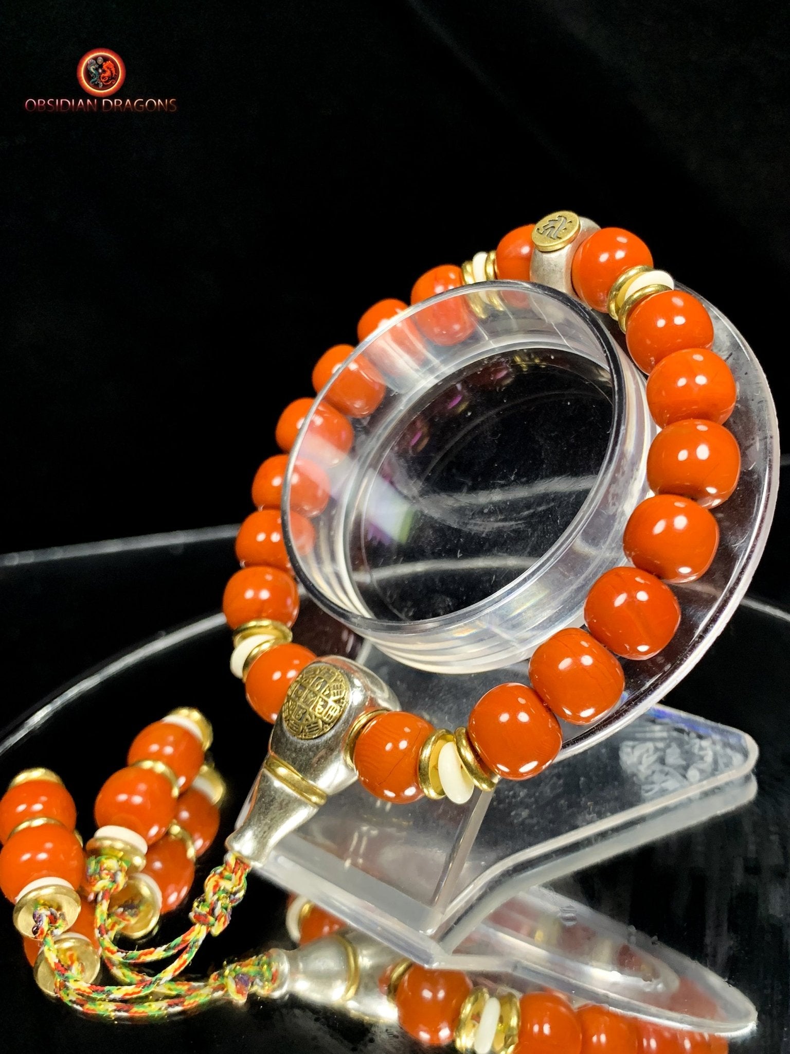 Bracelet bouddhiste en agate nan hong- Syllabe Hrih | obsidian dragons