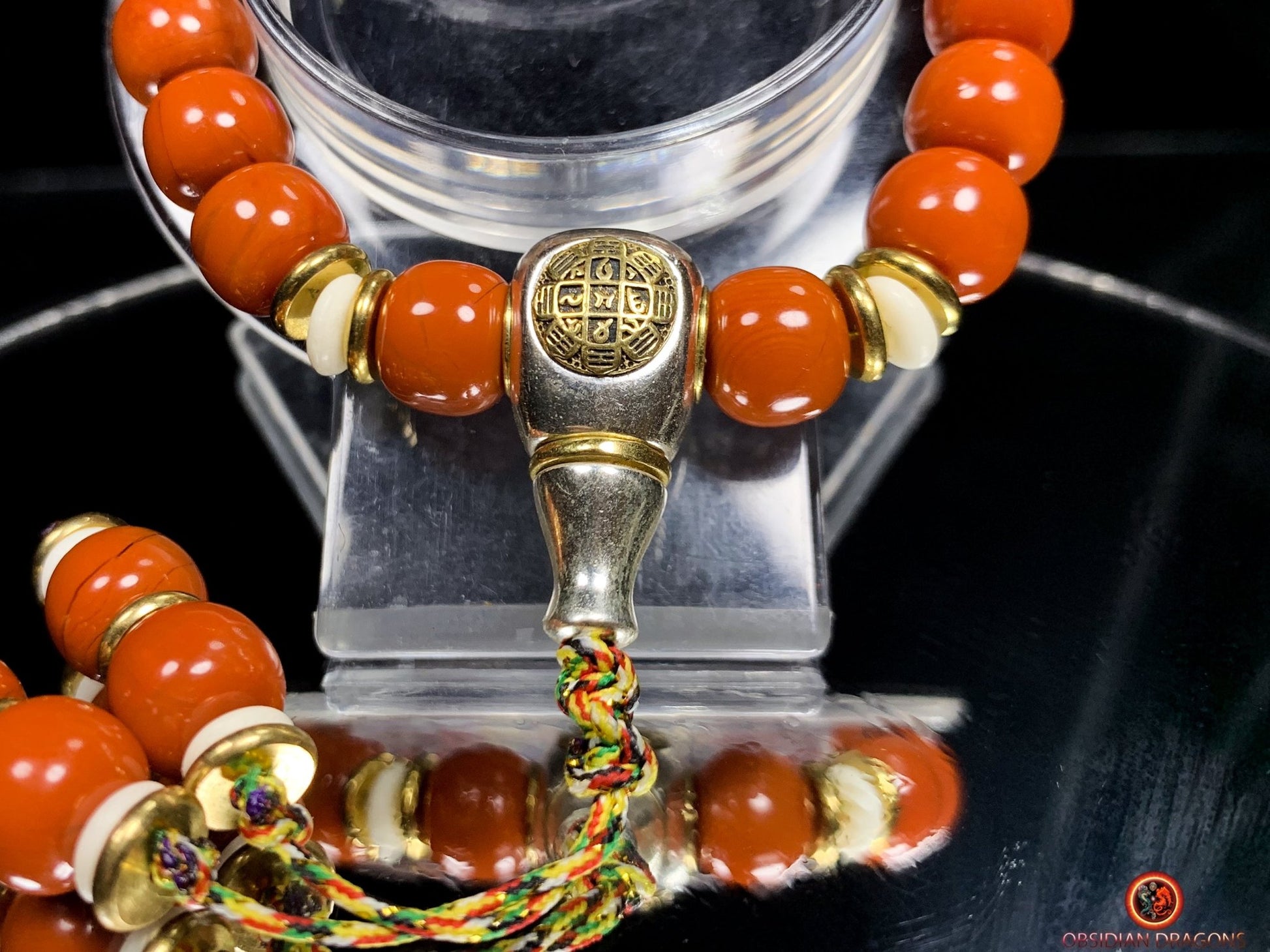 Bracelet bouddhiste en agate nan hong- Syllabe Hrih | obsidian dragons
