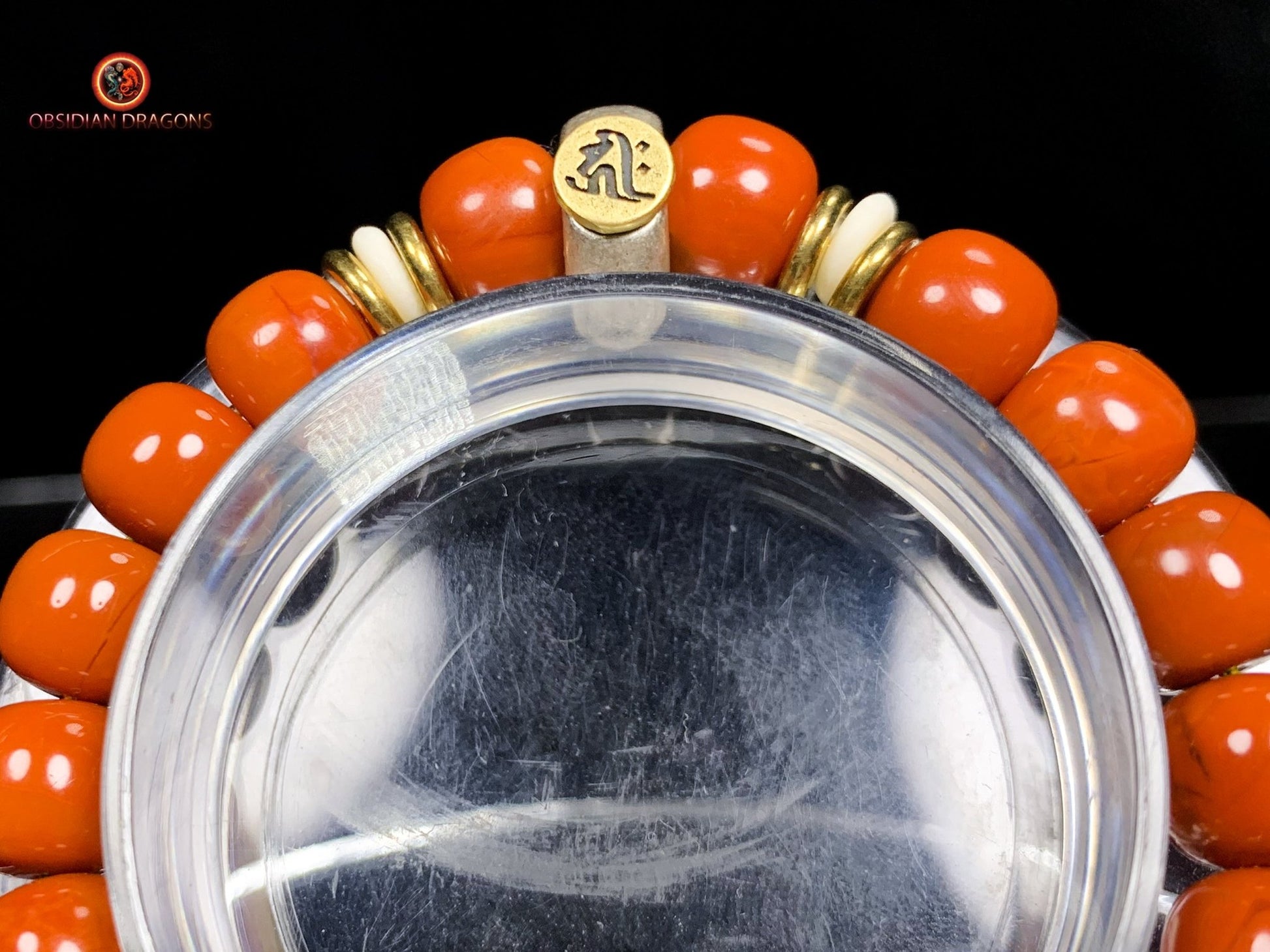 Bracelet bouddhiste en agate nan hong- Syllabe Hrih | obsidian dragons