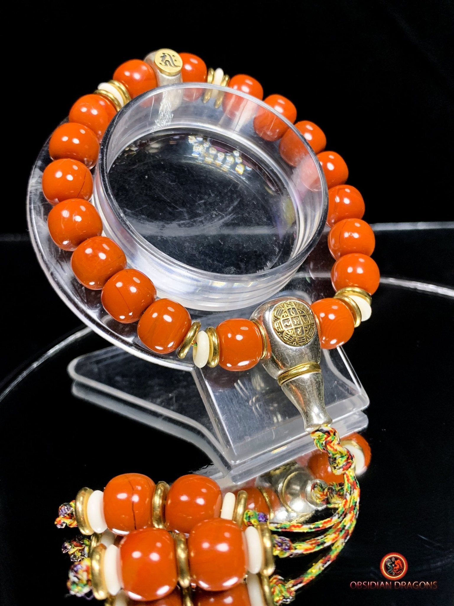 Bracelet bouddhiste en agate nan hong- Syllabe Hrih | obsidian dragons
