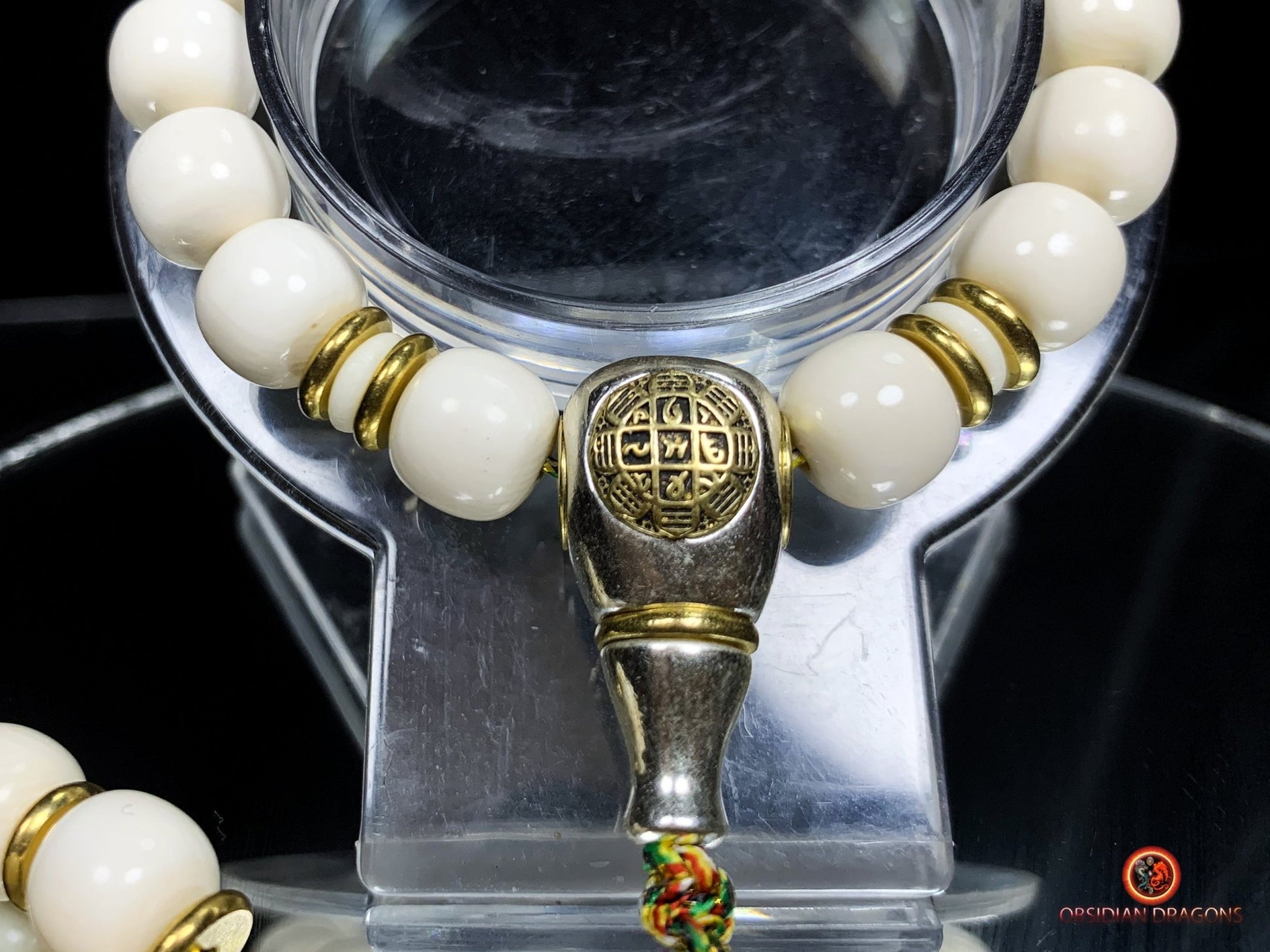 Bracelet bouddhiste en ivoire de mammouth - Syllabe Ham | obsidian dragons