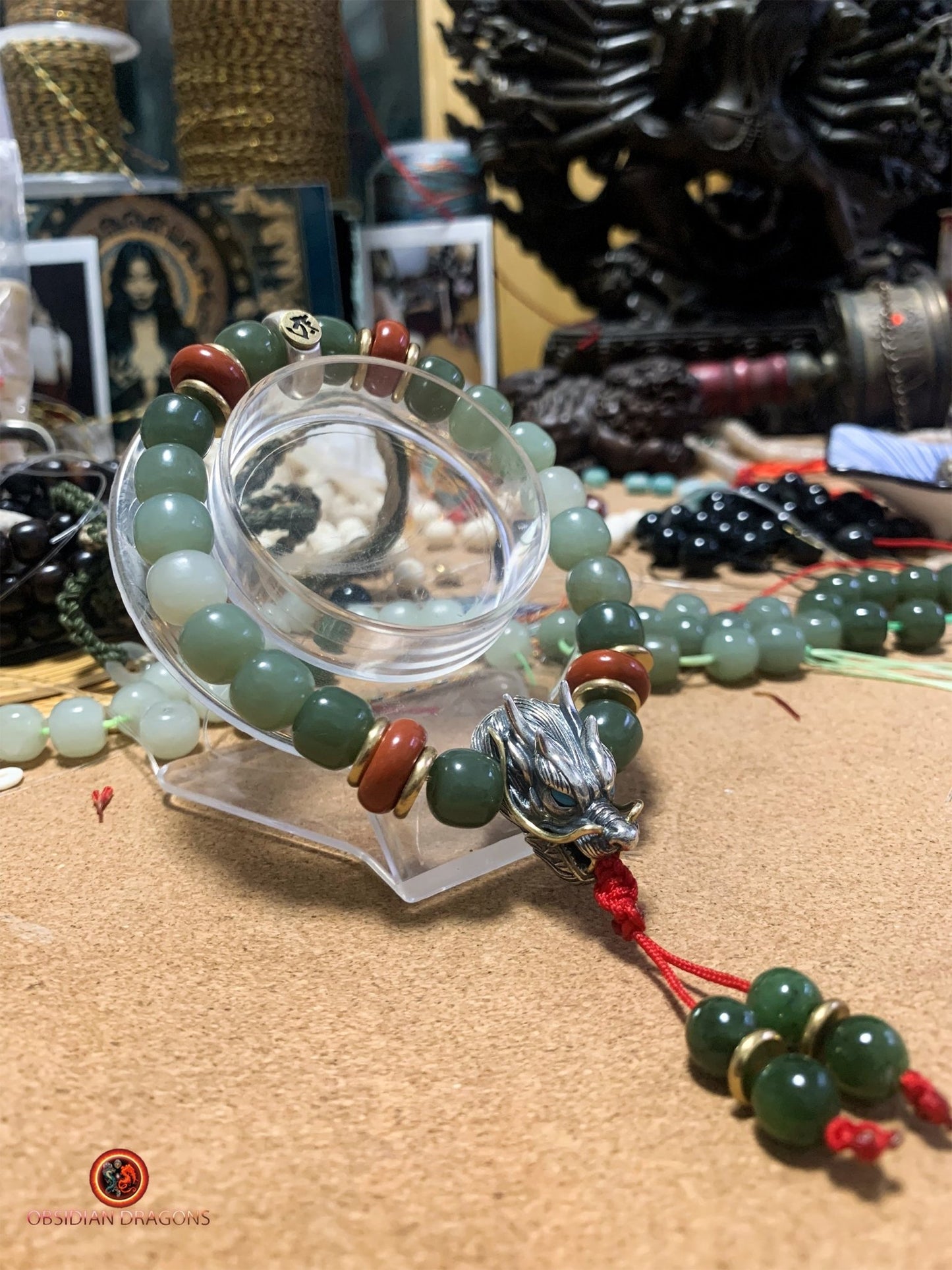 Bracelet bouddhiste en jade- Protection du Bouddha Vairocana | obsidian dragons