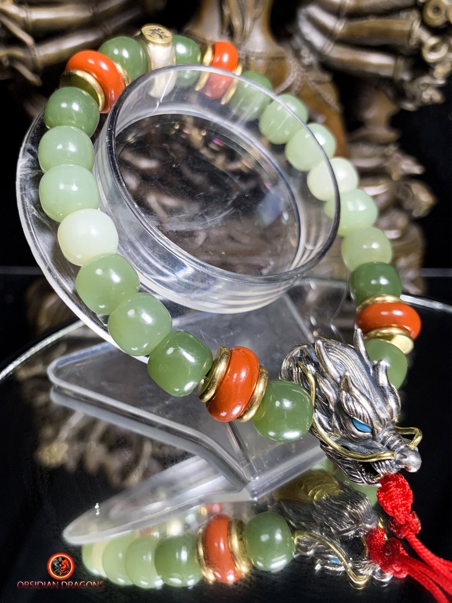 Bracelet bouddhiste en jade- Protection du Bouddha Vairocana | obsidian dragons