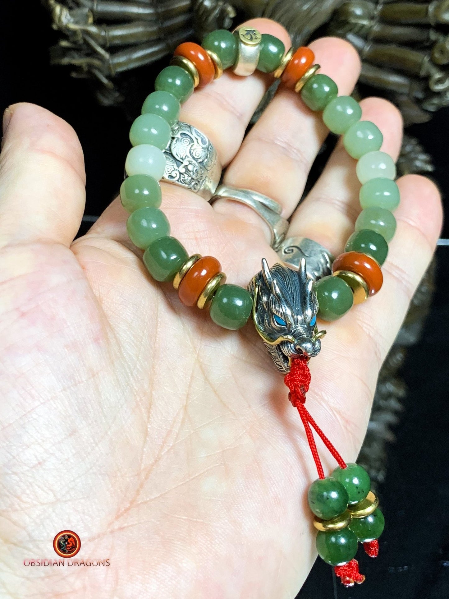 Bracelet bouddhiste en jade- Protection du Bouddha Vairocana | obsidian dragons
