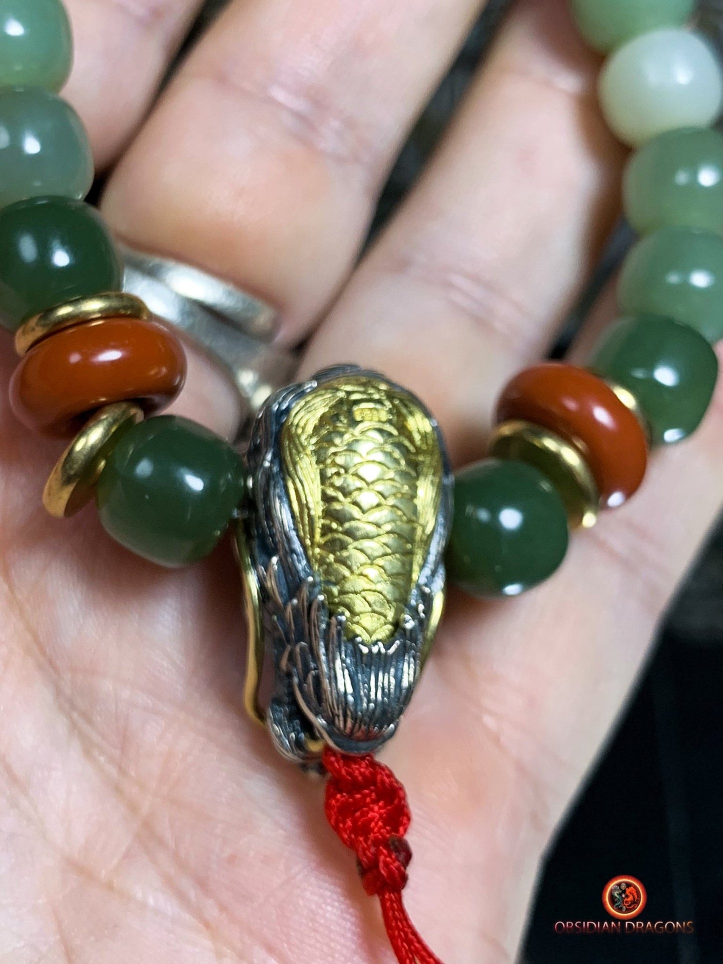 Bracelet bouddhiste en jade- Protection du Bouddha Vairocana | obsidian dragons