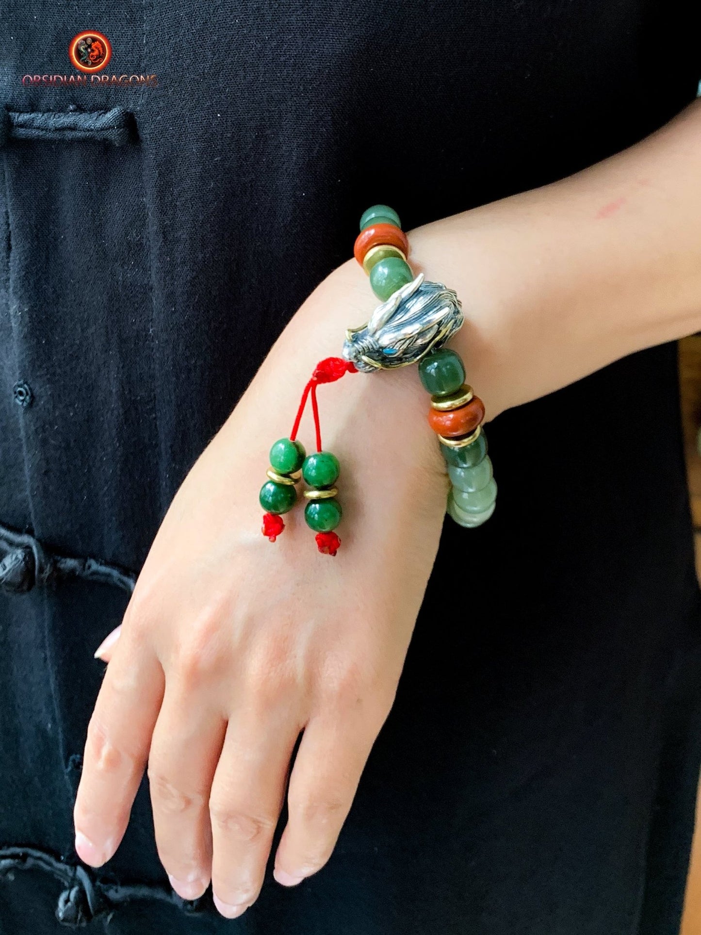Bracelet bouddhiste en jade- Protection du Bouddha Vairocana | obsidian dragons