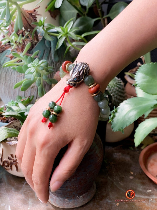 Bracelet bouddhiste en jade- Protection du Bouddha Vairocana | obsidian dragons