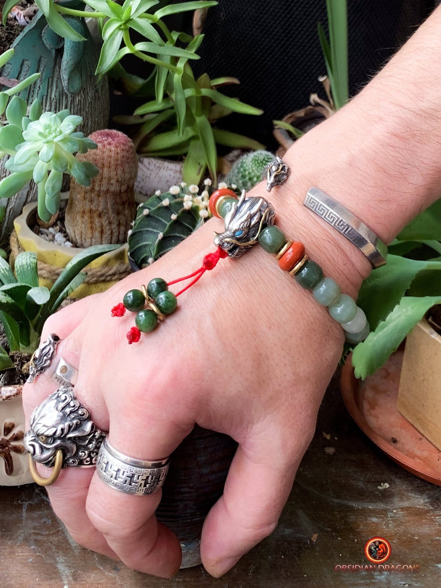 Bracelet bouddhiste en jade- Protection du Bouddha Vairocana | obsidian dragons