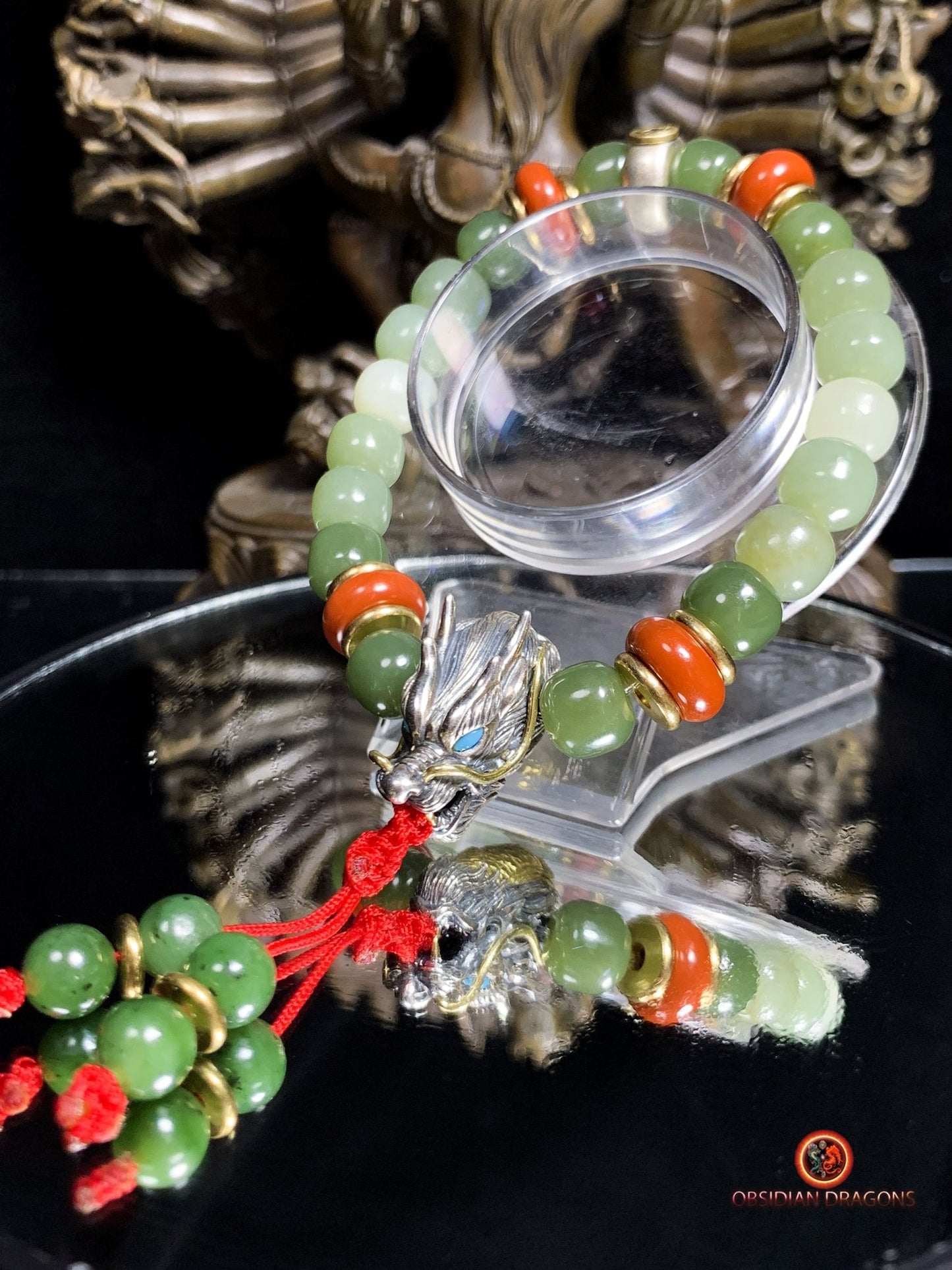 Bracelet bouddhiste en jade- Protection du Bouddha Vairocana | obsidian dragons