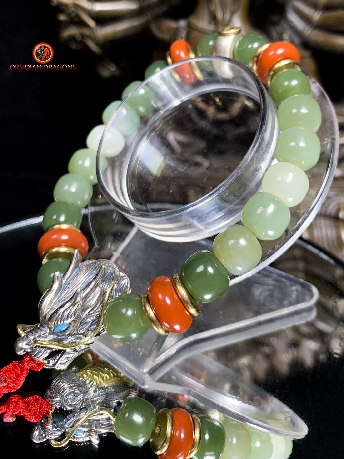 Bracelet bouddhiste en jade- Protection du Bouddha Vairocana | obsidian dragons