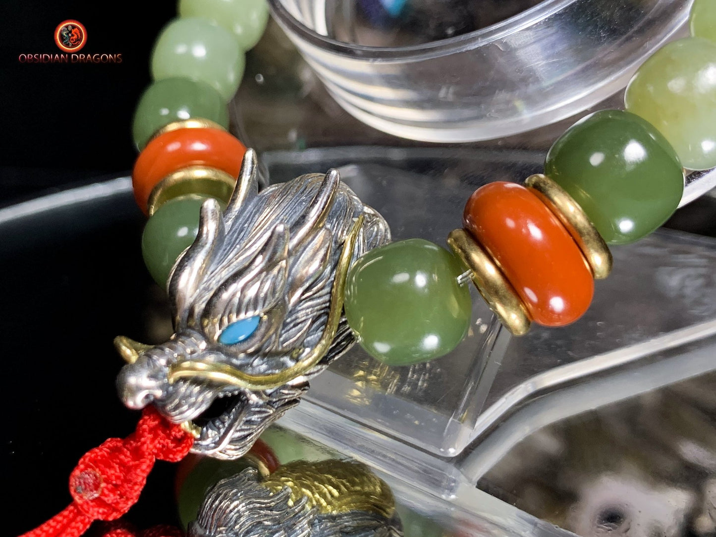 Bracelet bouddhiste en jade- Protection du Bouddha Vairocana | obsidian dragons