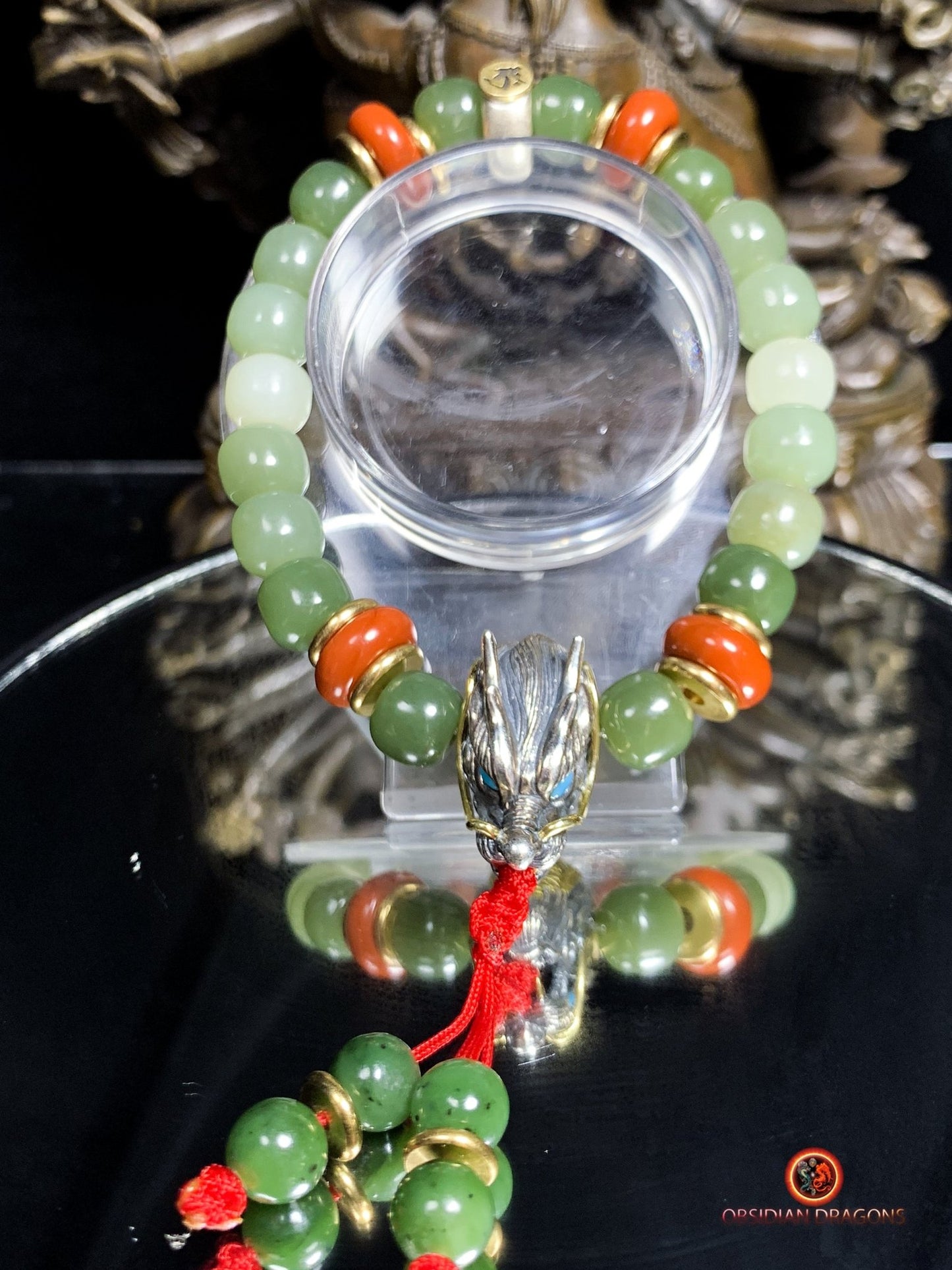 Bracelet bouddhiste en jade- Protection du Bouddha Vairocana | obsidian dragons