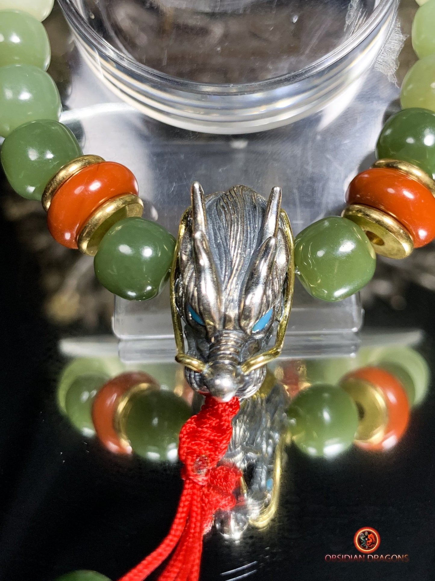 Bracelet bouddhiste en jade- Protection du Bouddha Vairocana | obsidian dragons
