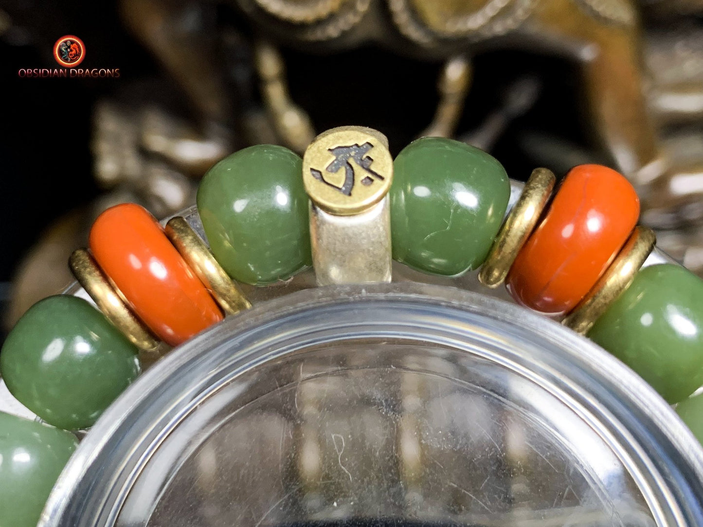 Bracelet bouddhiste en jade- Protection du Bouddha Vairocana | obsidian dragons