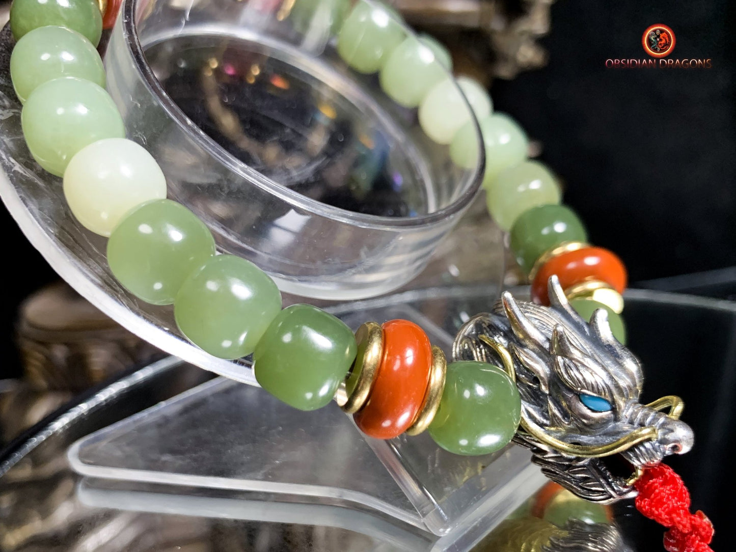 Bracelet bouddhiste en jade- Protection du Bouddha Vairocana | obsidian dragons