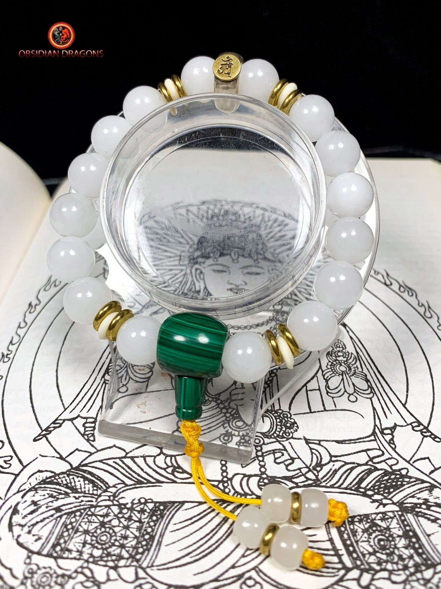 bracelet de protection bouddhiste- Bracelet en jade blanc | obsidian dragons
