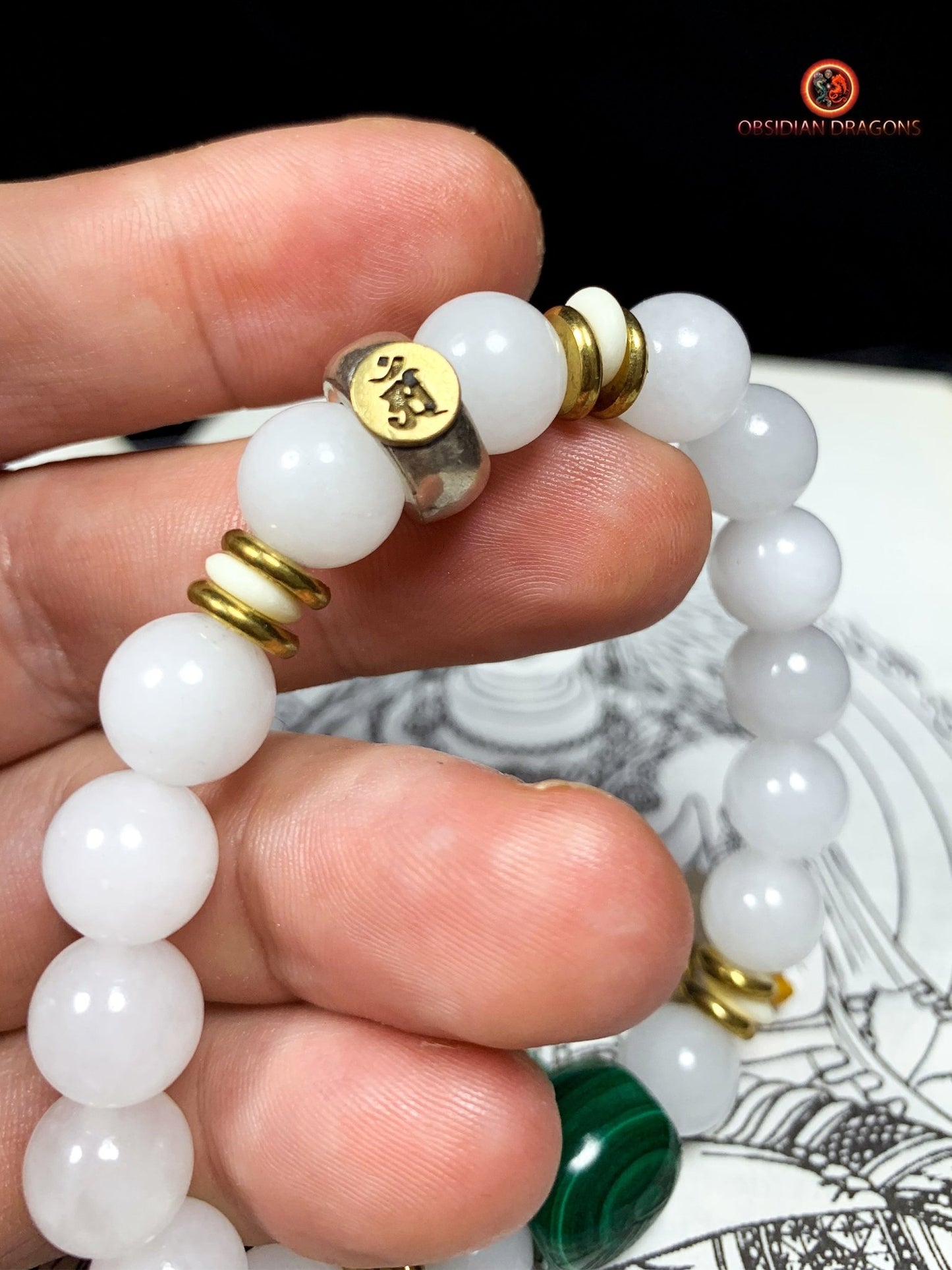 bracelet de protection bouddhiste- Bracelet en jade blanc | obsidian dragons