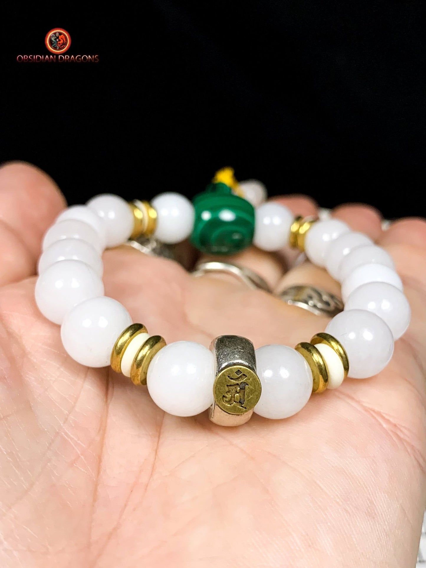 bracelet de protection bouddhiste- Bracelet en jade blanc | obsidian dragons