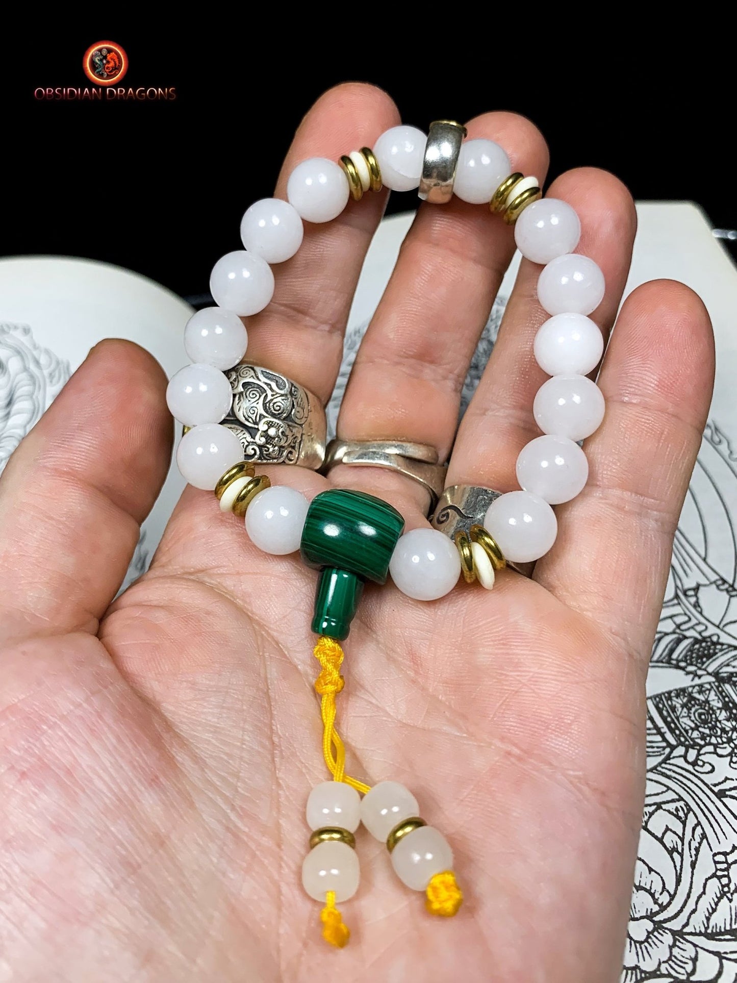 bracelet de protection bouddhiste- Bracelet en jade blanc | obsidian dragons