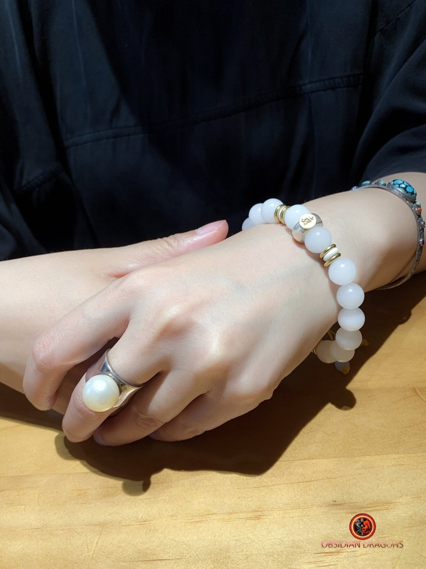 bracelet de protection bouddhiste- Bracelet en jade blanc | obsidian dragons