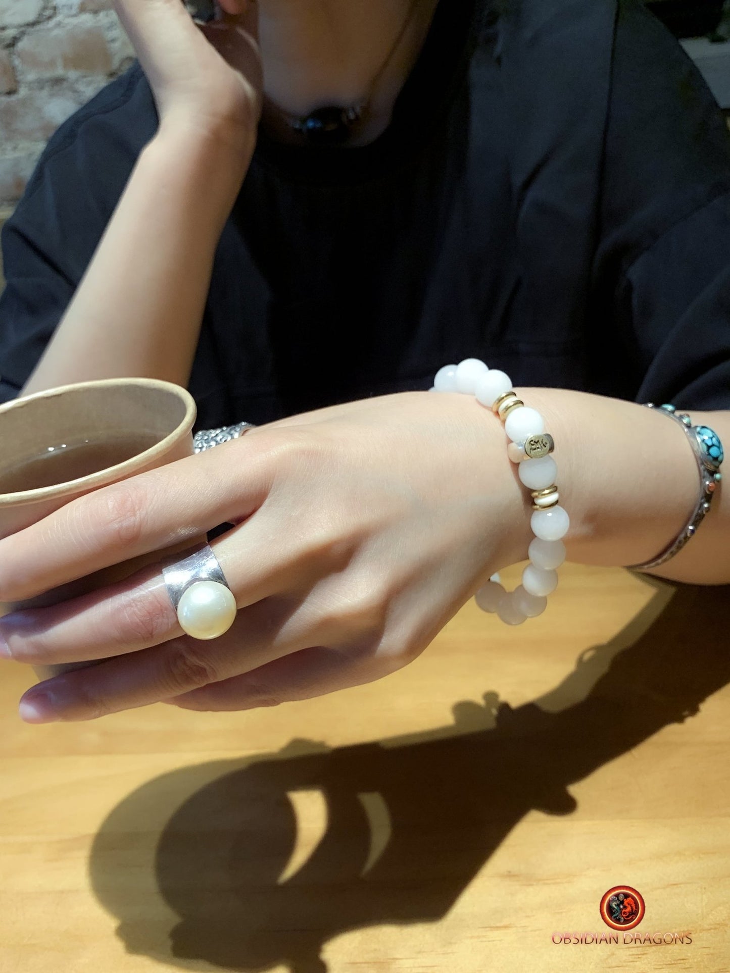 bracelet de protection bouddhiste- Bracelet en jade blanc | obsidian dragons