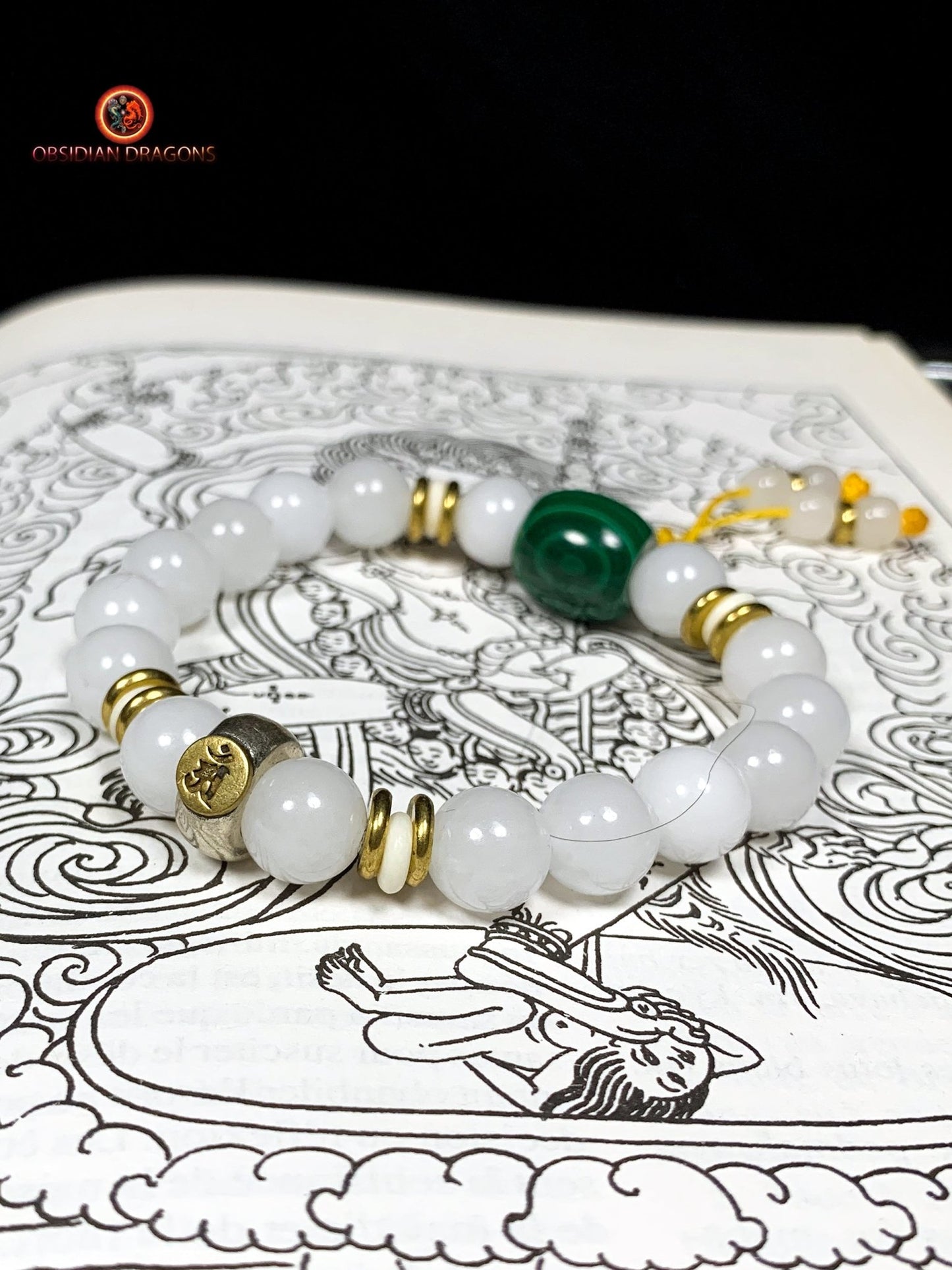 bracelet de protection bouddhiste- Bracelet en jade blanc | obsidian dragons
