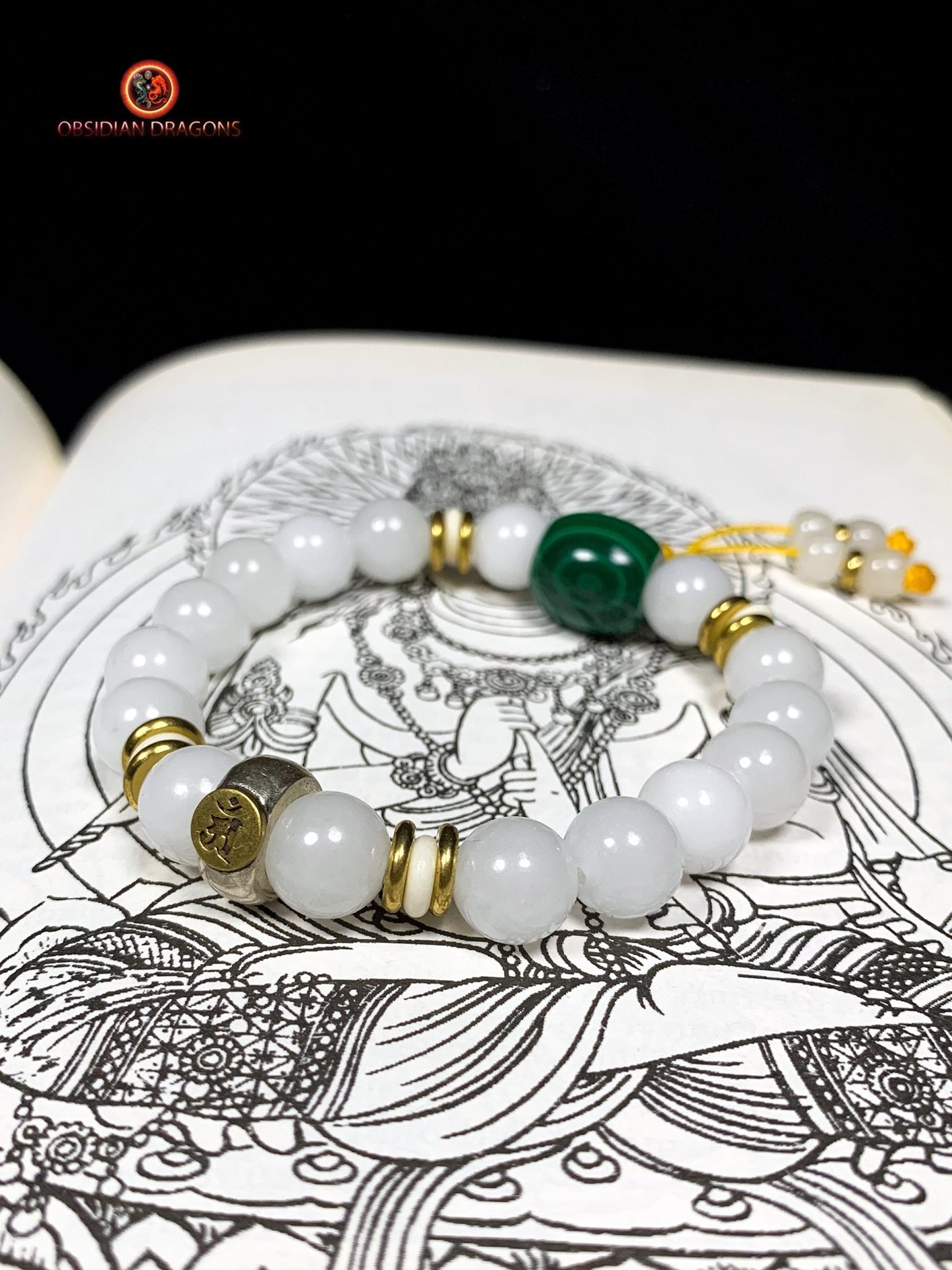 bracelet de protection bouddhiste- Bracelet en jade blanc | obsidian dragons