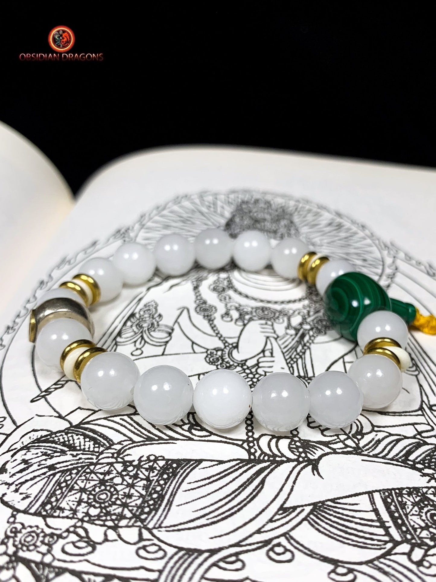 bracelet de protection bouddhiste- Bracelet en jade blanc | obsidian dragons