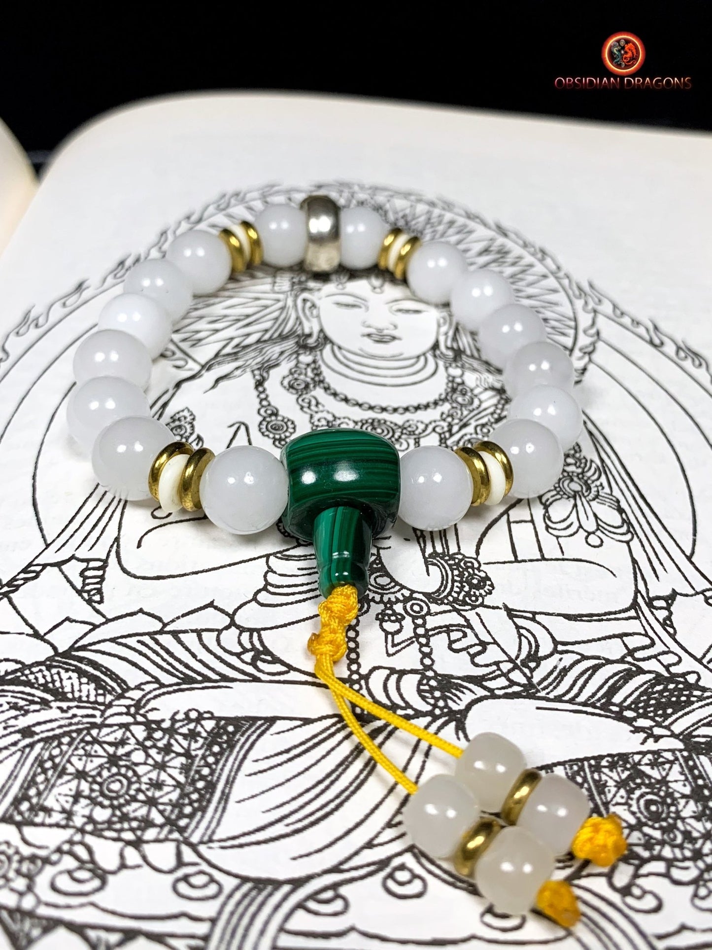 bracelet de protection bouddhiste- Bracelet en jade blanc | obsidian dragons