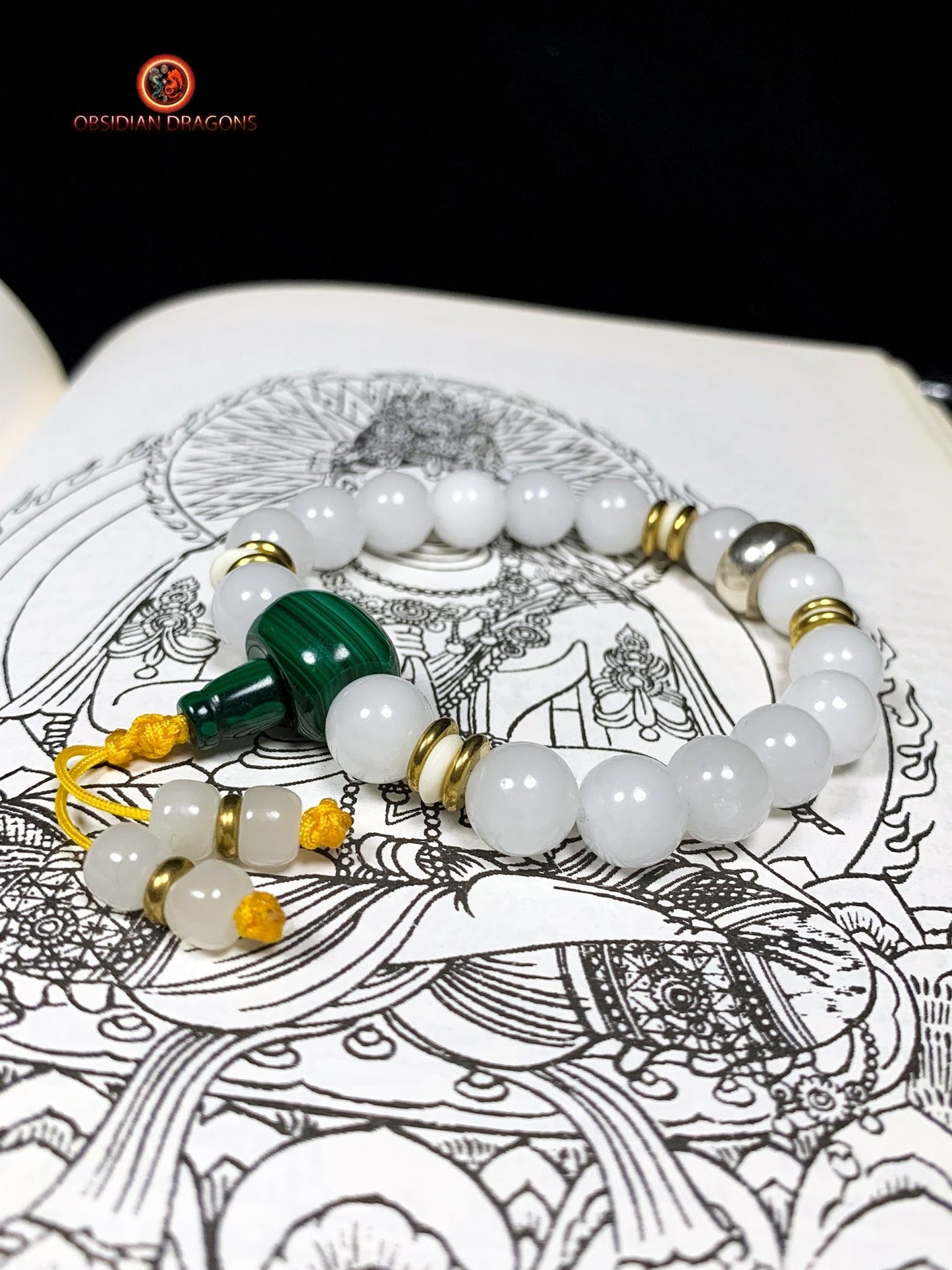 bracelet de protection bouddhiste- Bracelet en jade blanc | obsidian dragons