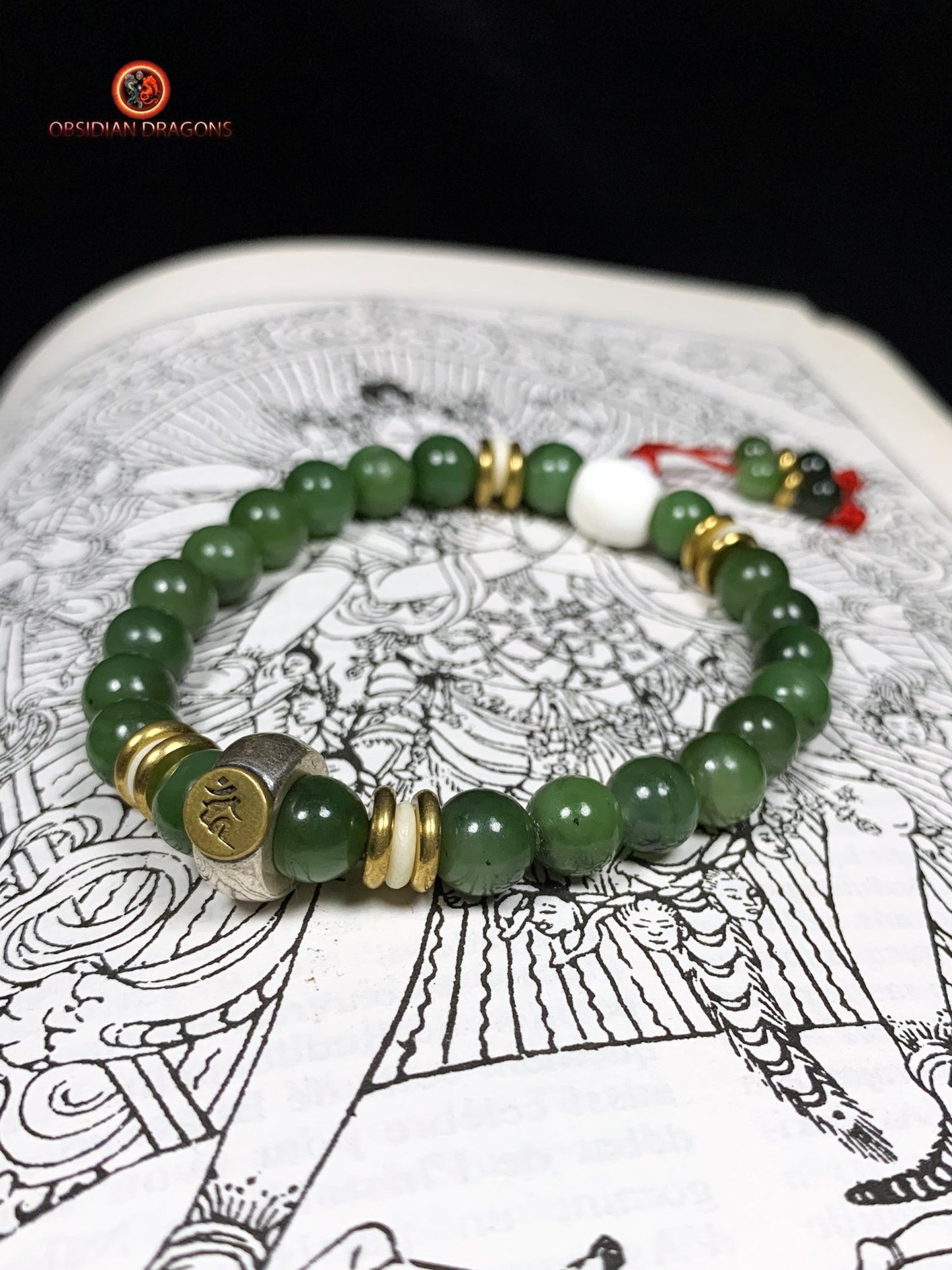 bracelet de protection bouddhiste- Bracelet en jade vert | obsidian dragons
