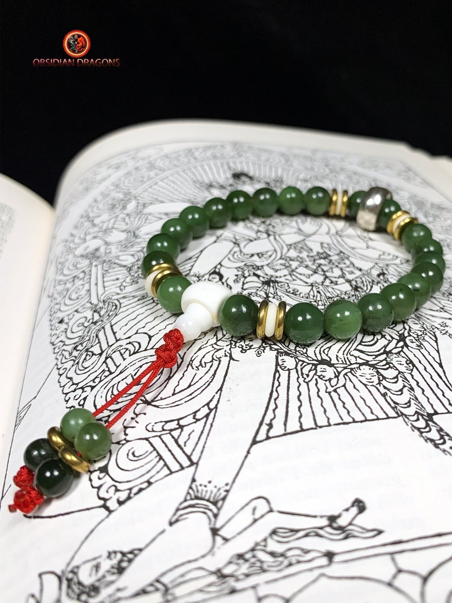 bracelet de protection bouddhiste- Bracelet en jade vert | obsidian dragons