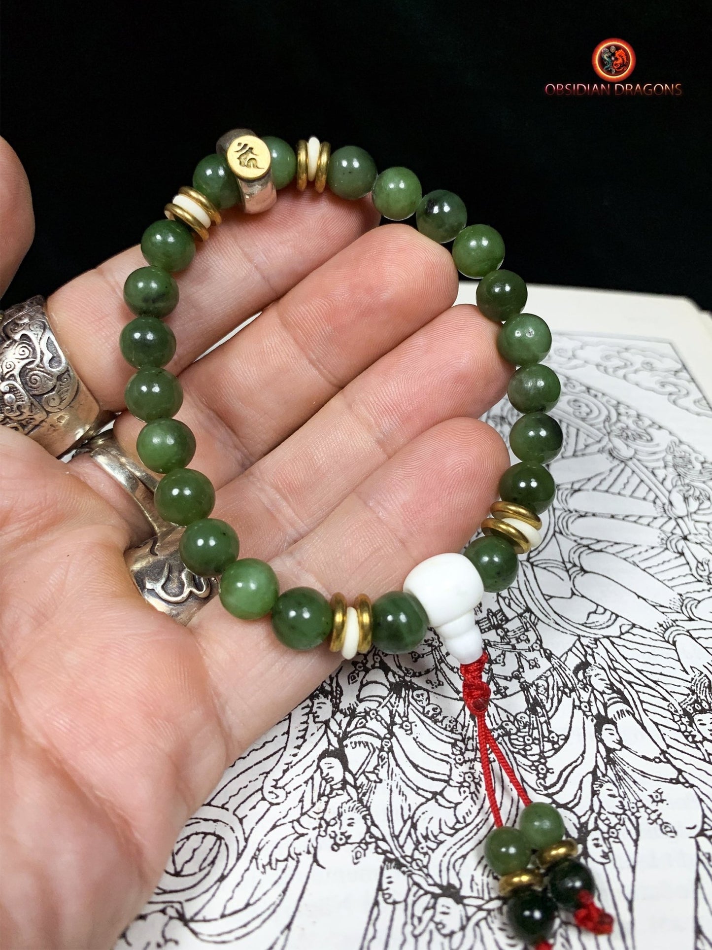 bracelet de protection bouddhiste- Bracelet en jade vert | obsidian dragons