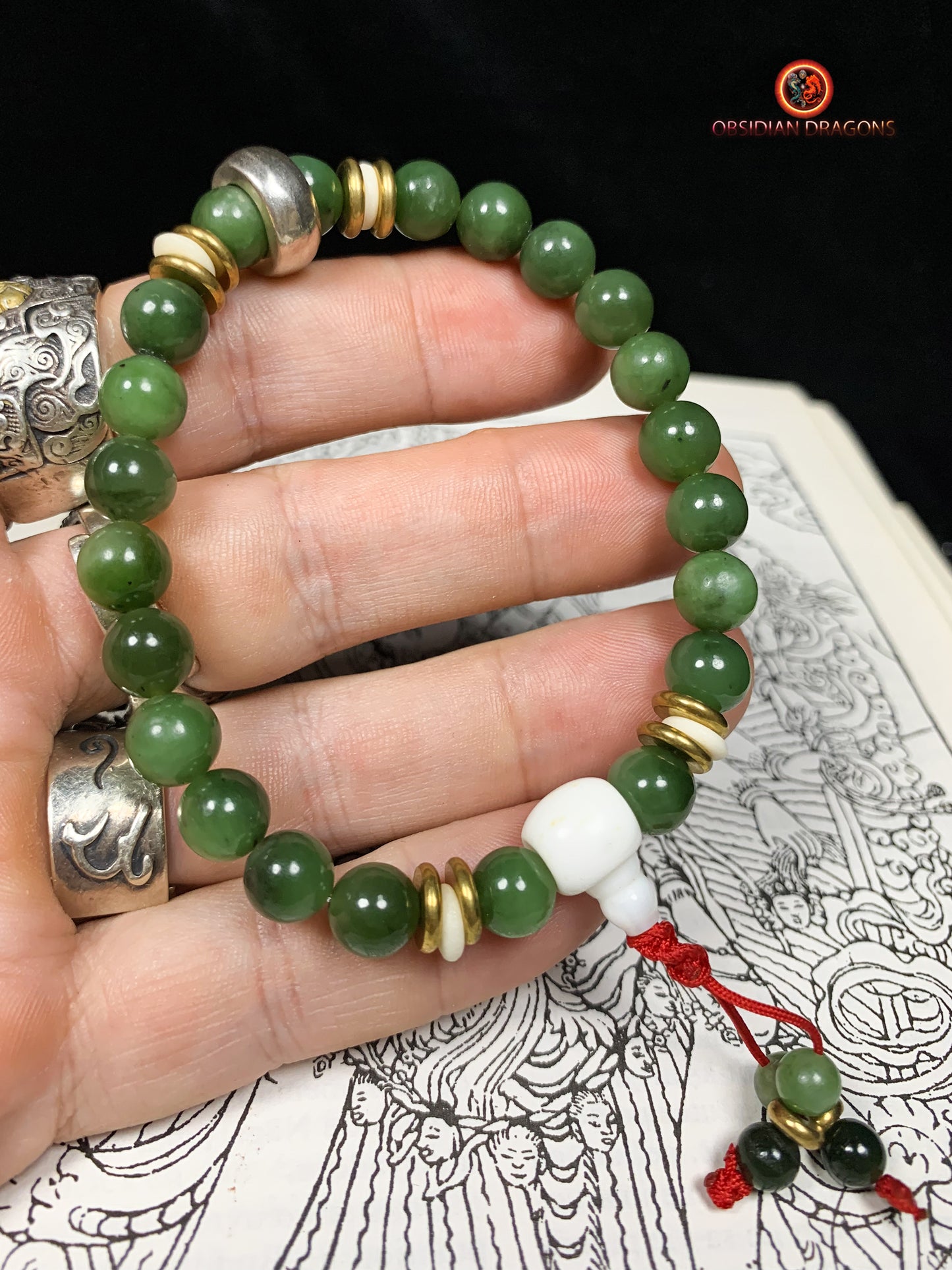 bracelet de protection bouddhiste- Bracelet en jade vert | obsidian dragons