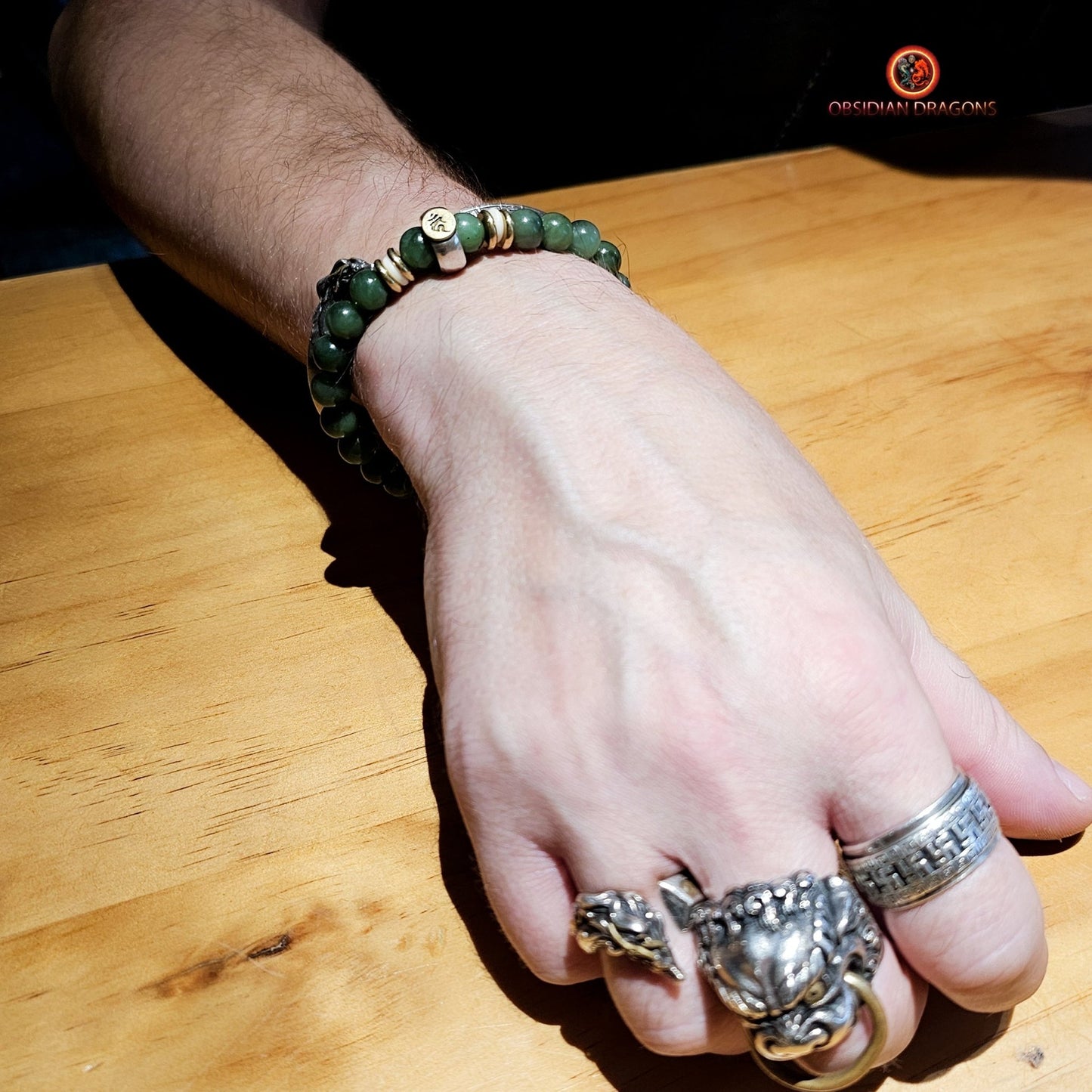bracelet de protection bouddhiste- Bracelet en jade vert | obsidian dragons