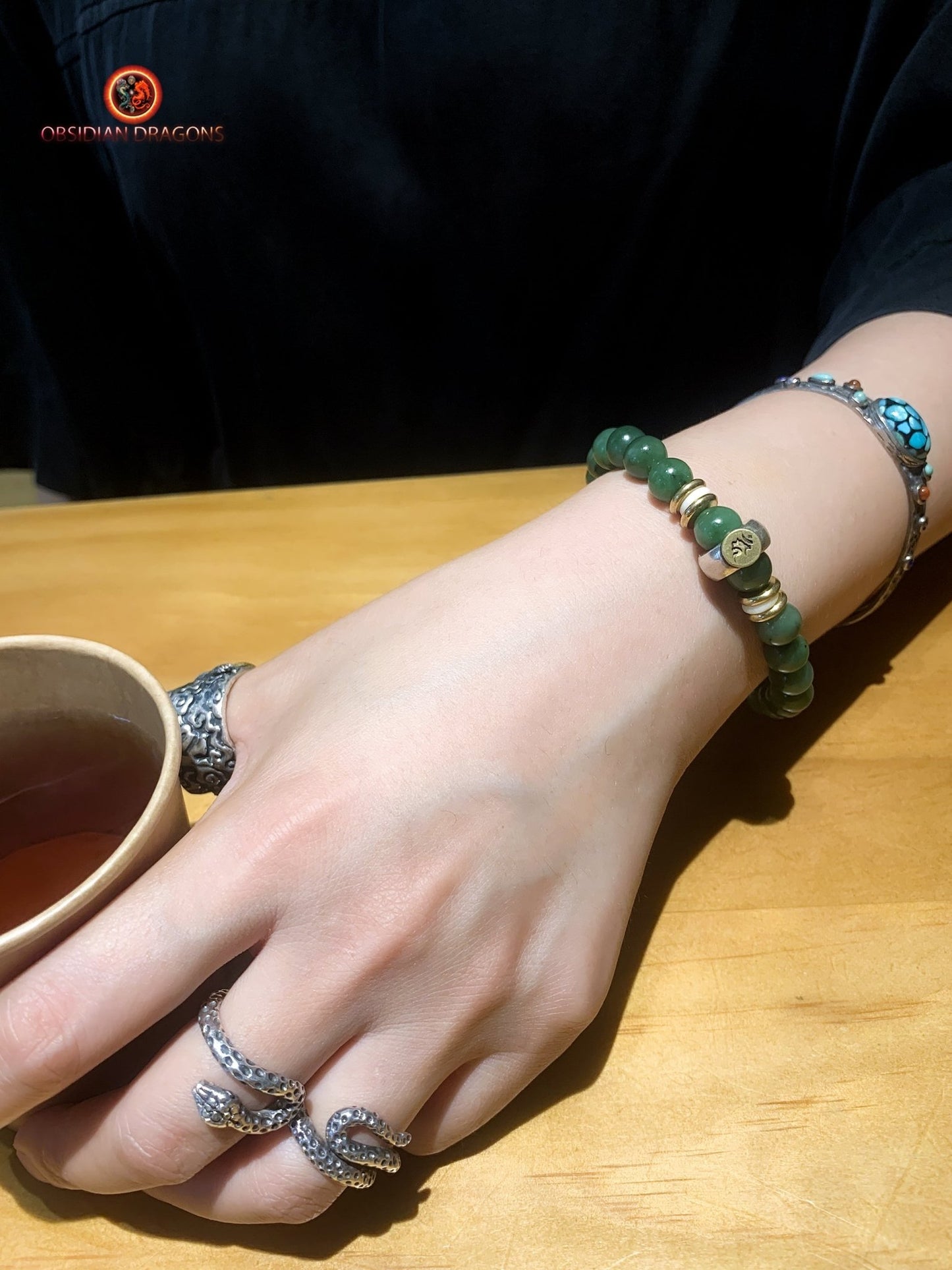 bracelet de protection bouddhiste- Bracelet en jade vert | obsidian dragons