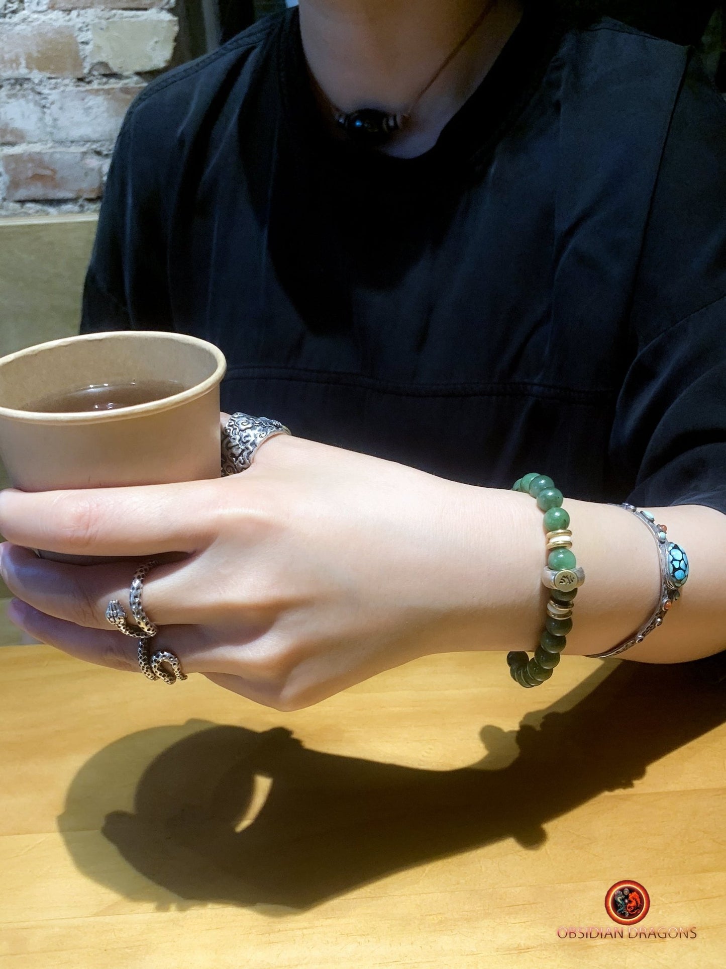 bracelet de protection bouddhiste- Bracelet en jade vert | obsidian dragons