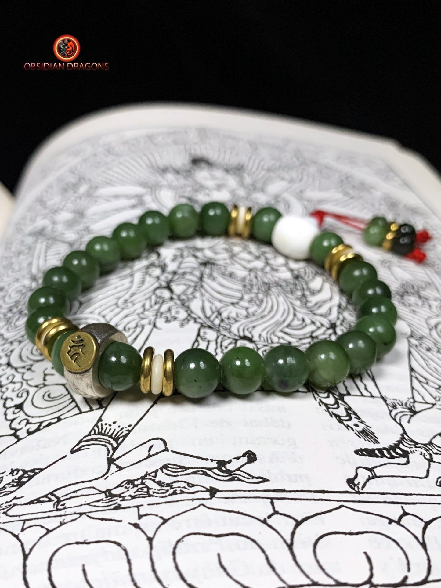 bracelet de protection bouddhiste- Bracelet en jade vert | obsidian dragons