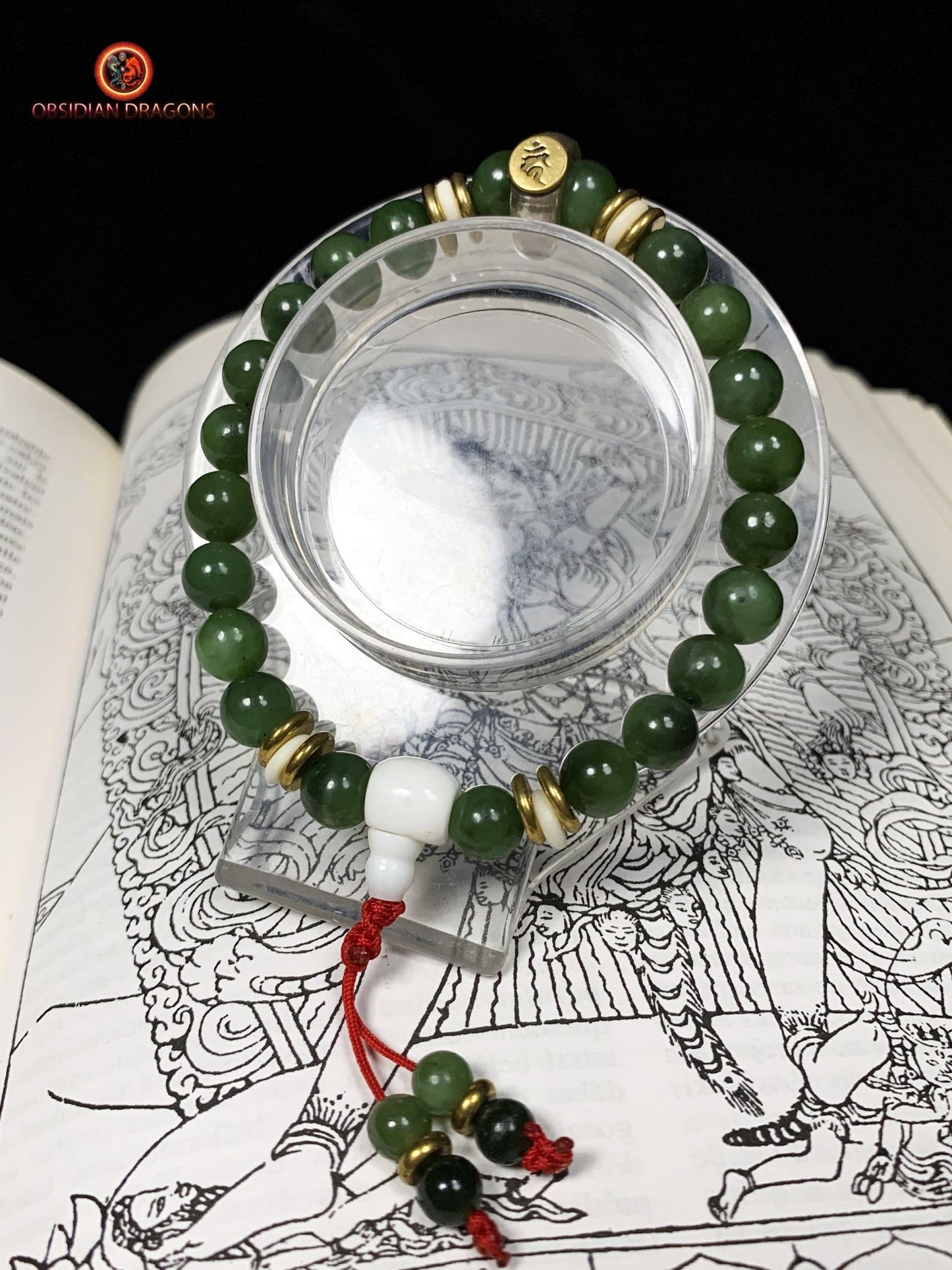 bracelet de protection bouddhiste- Bracelet en jade vert | obsidian dragons