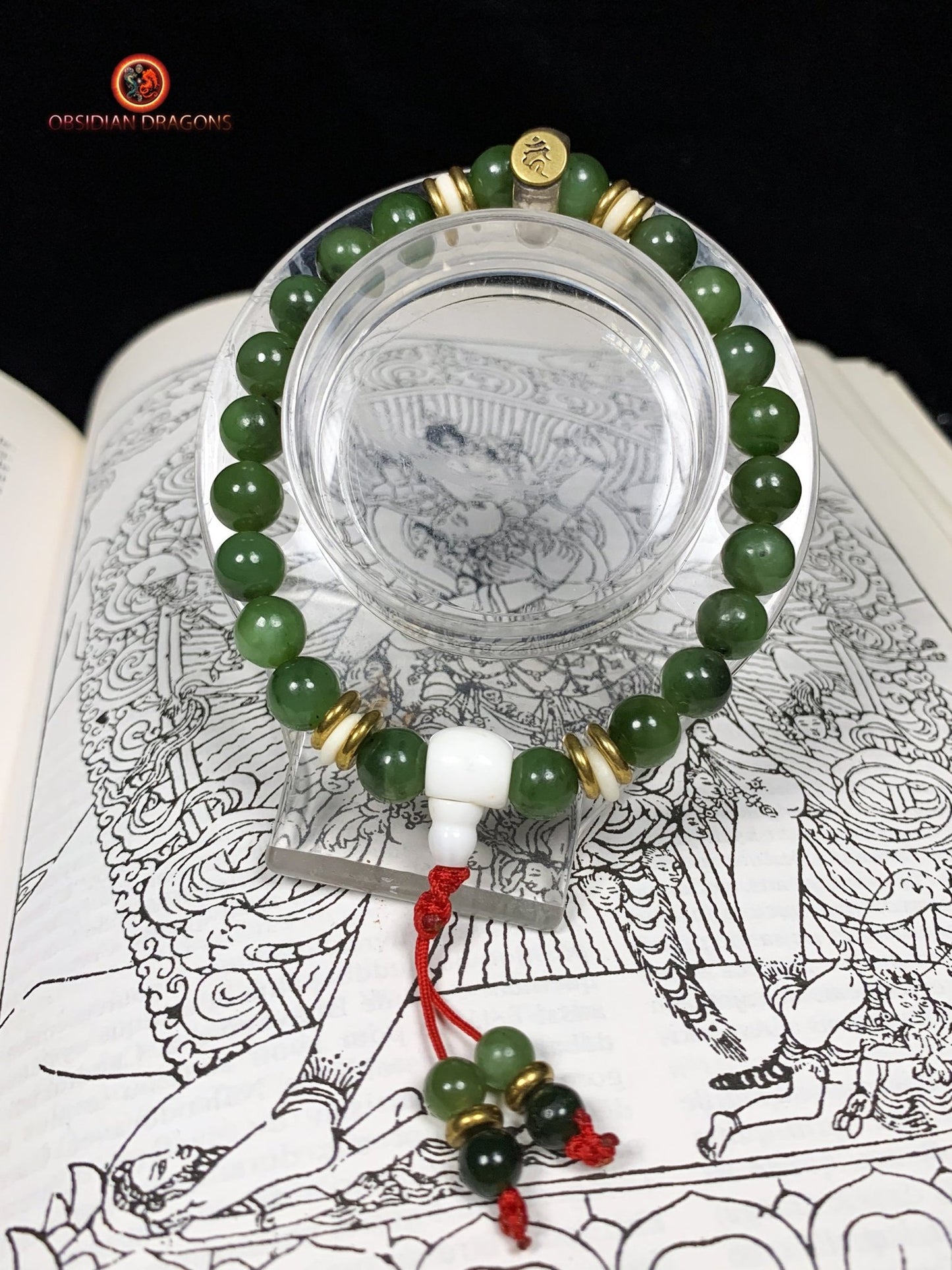 bracelet de protection bouddhiste- Bracelet en jade vert | obsidian dragons