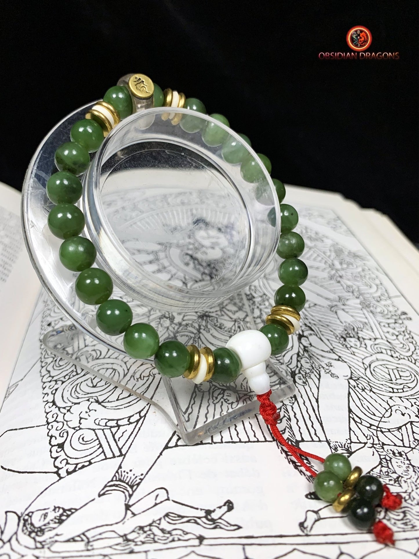 bracelet de protection bouddhiste- Bracelet en jade vert | obsidian dragons