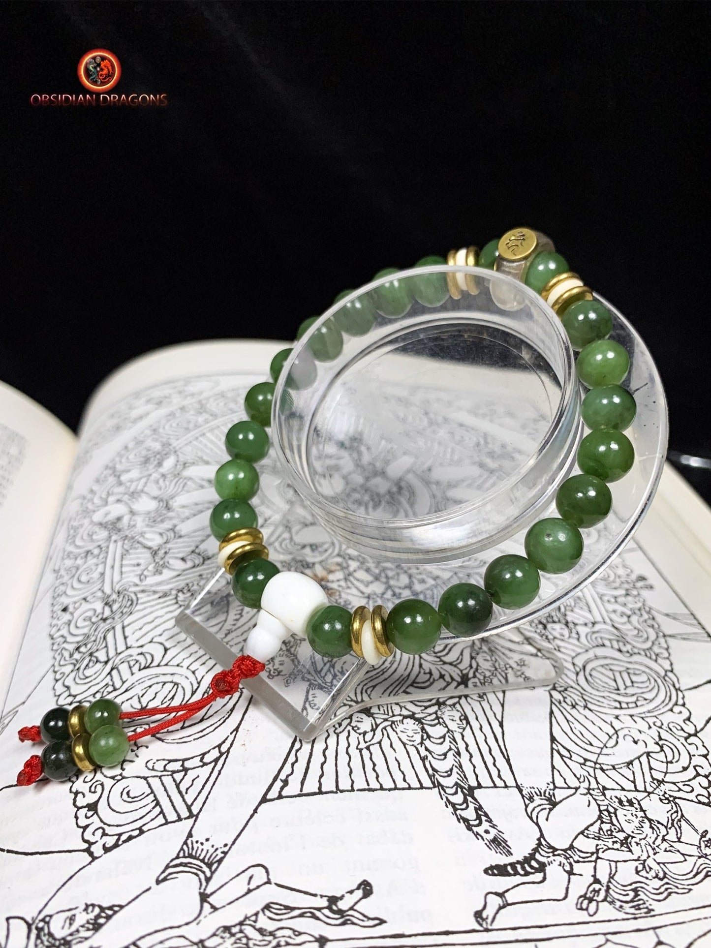 bracelet de protection bouddhiste- Bracelet en jade vert | obsidian dragons
