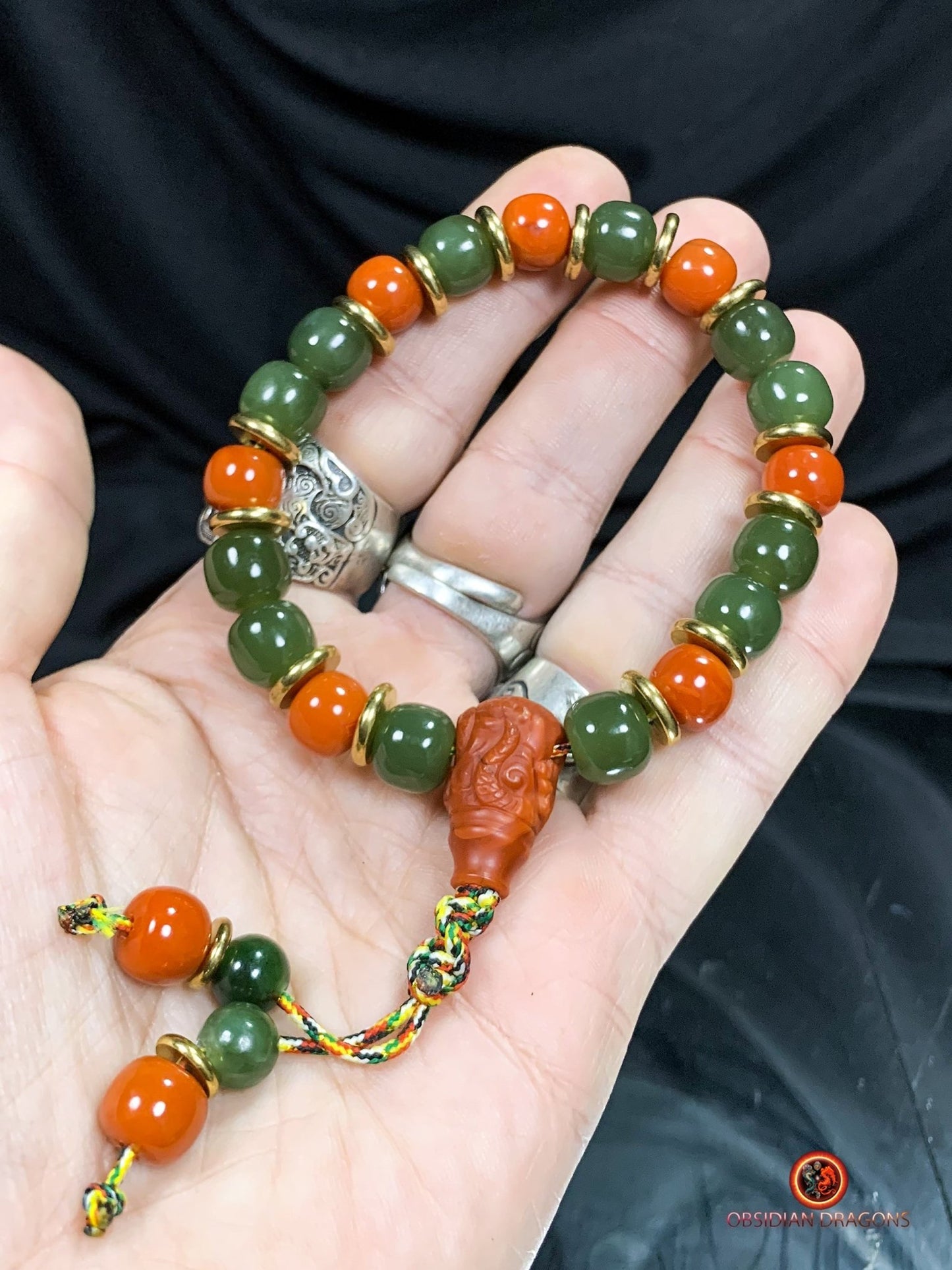 Bracelet dragon en jade - agate - Puissance et sagesse | obsidian dragons