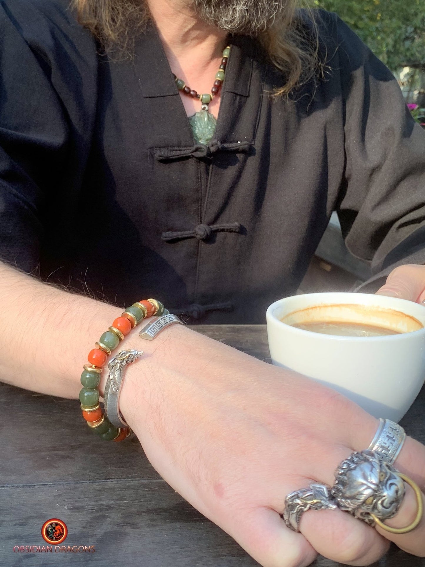 Bracelet dragon en jade - agate - Puissance et sagesse | obsidian dragons