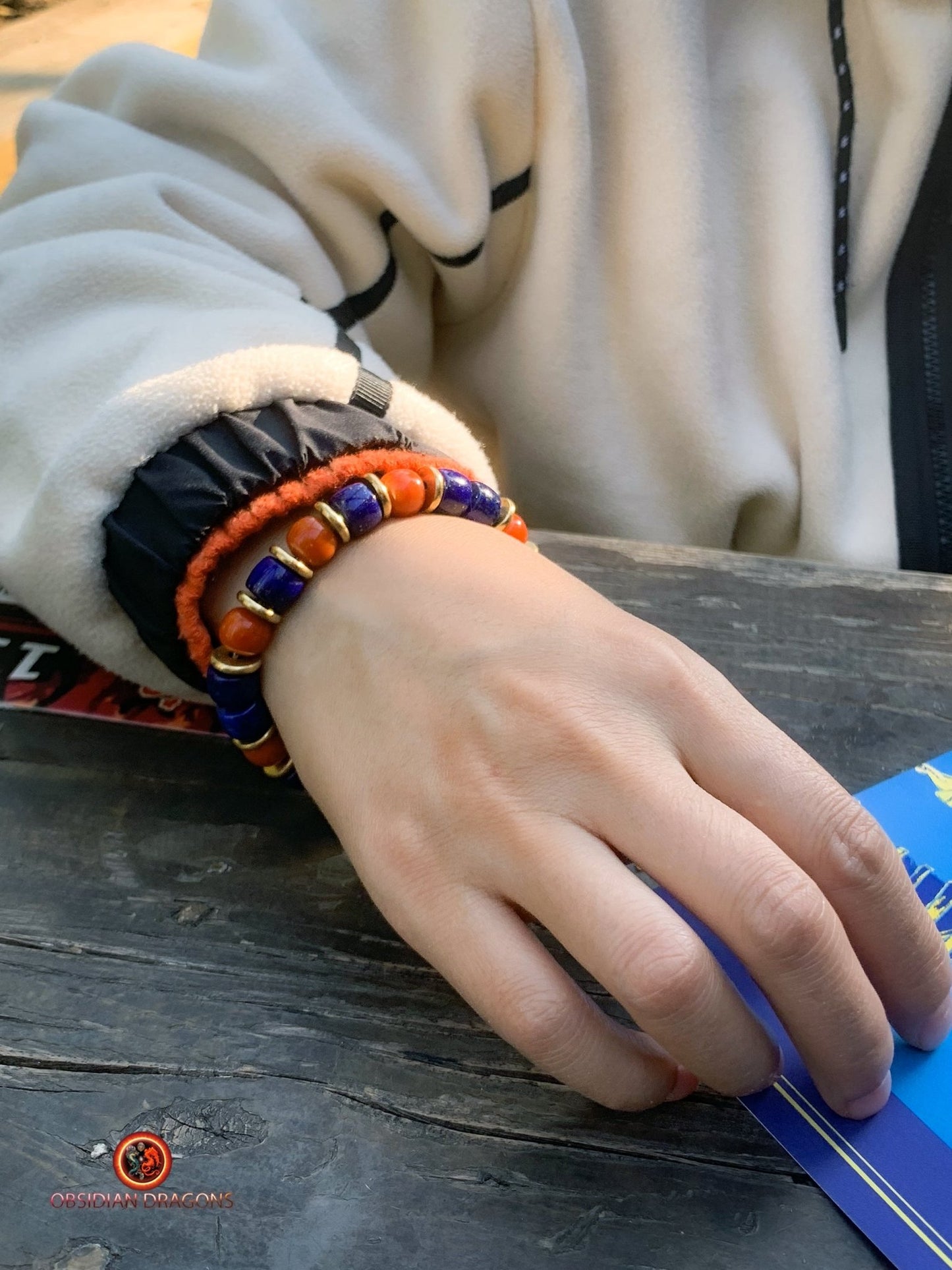Bracelet dragon en lapis lazuli - agate Nan Hong - Énergie | obsidian dragons