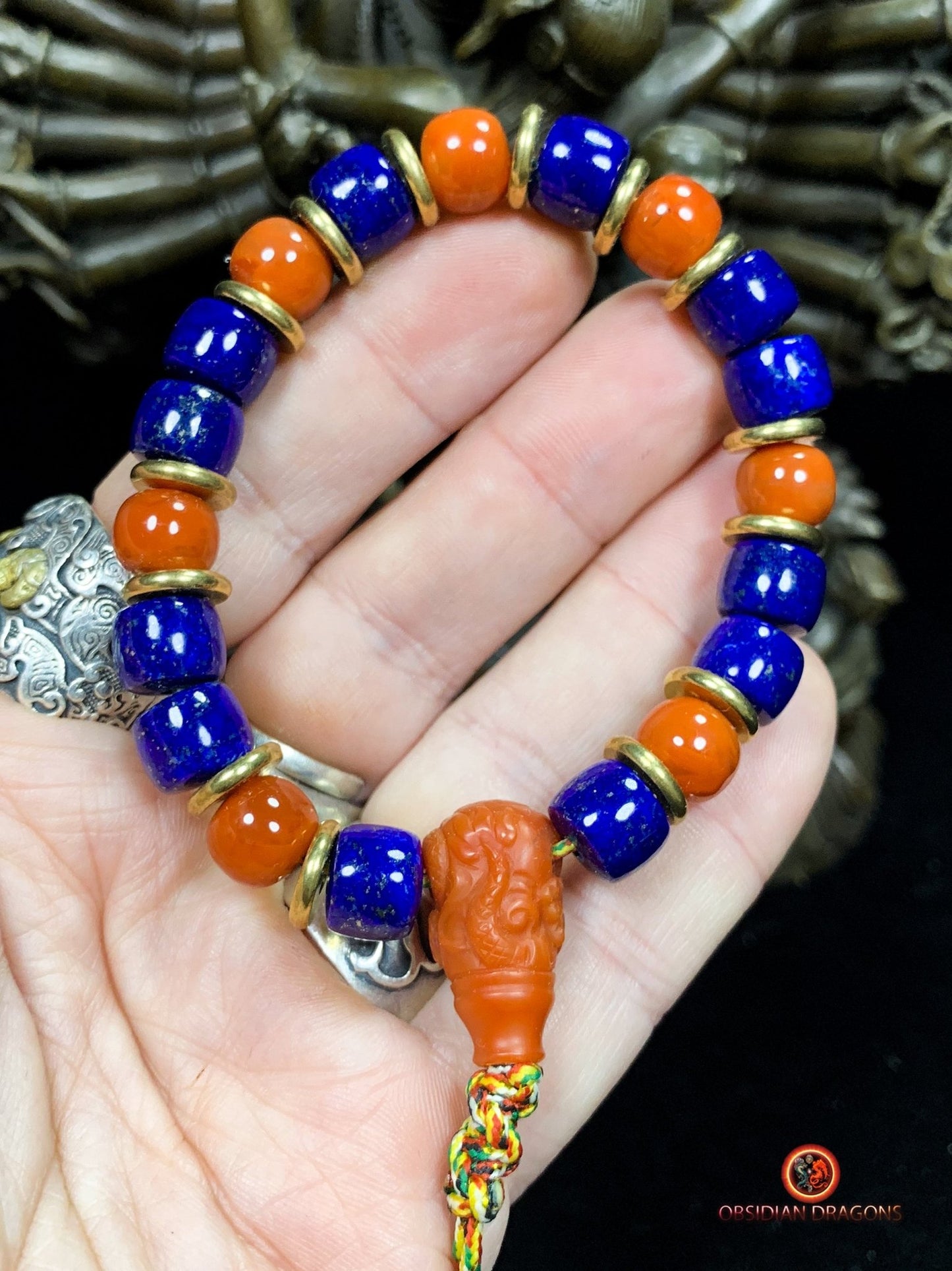 Bracelet dragon en lapis lazuli - agate Nan Hong - Énergie | obsidian dragons