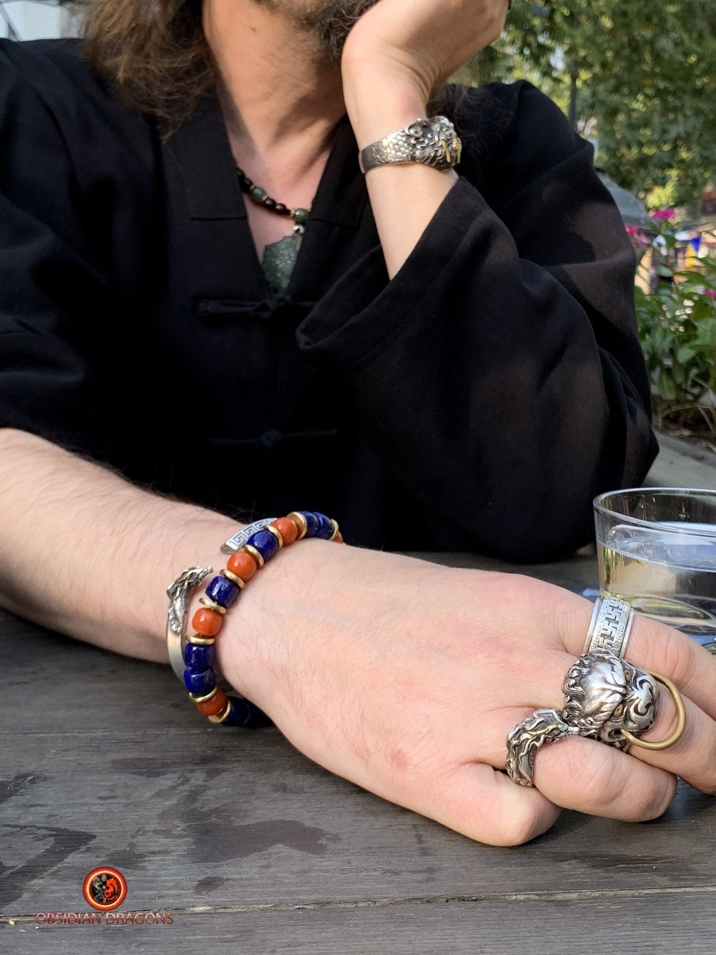 Bracelet dragon en lapis lazuli - agate Nan Hong - Énergie | obsidian dragons