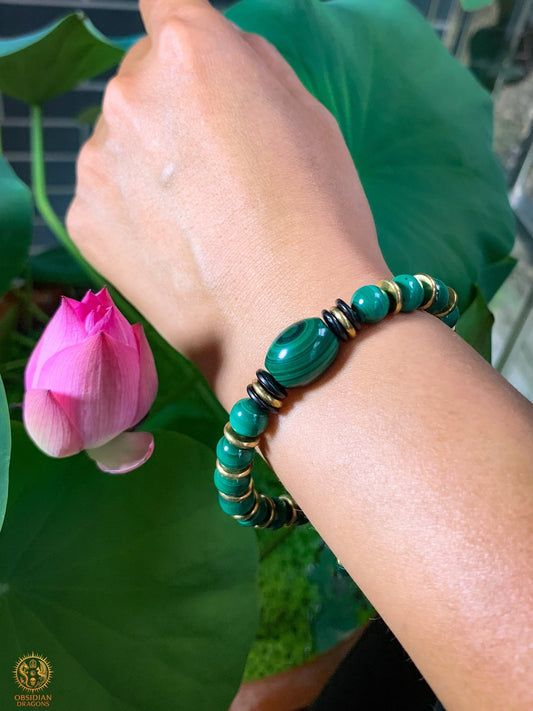 Bracelet en Malachite Naturelle - Mala tibétain de poignet | obsidian dragons